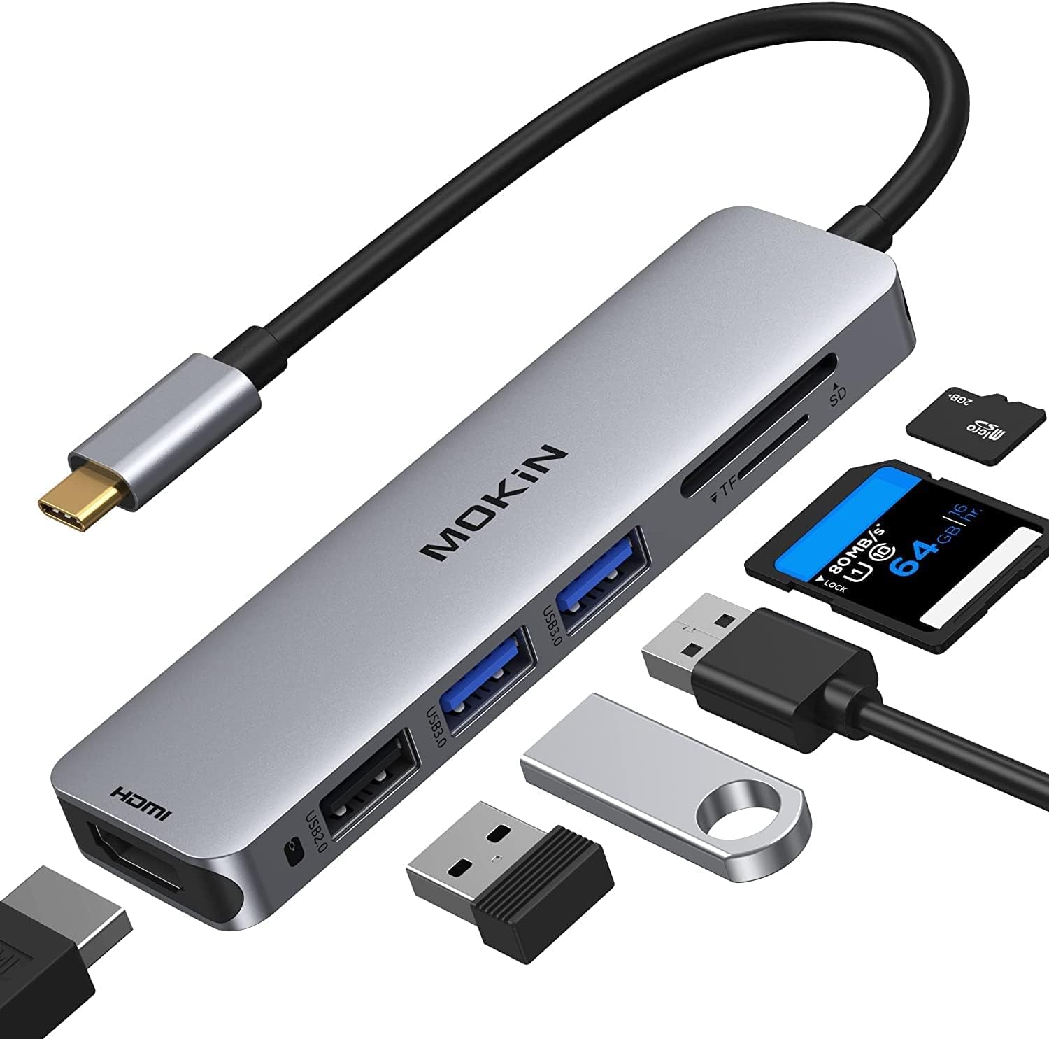 Laptop Docking Station 3 Monitors, USB C Hub with 2 HDMI 2DP, RJ45 Ethernet, 5 Gbps USB C/A, 100W PD SD/microSD for Dell/HP/Lenovo - MOKiN
