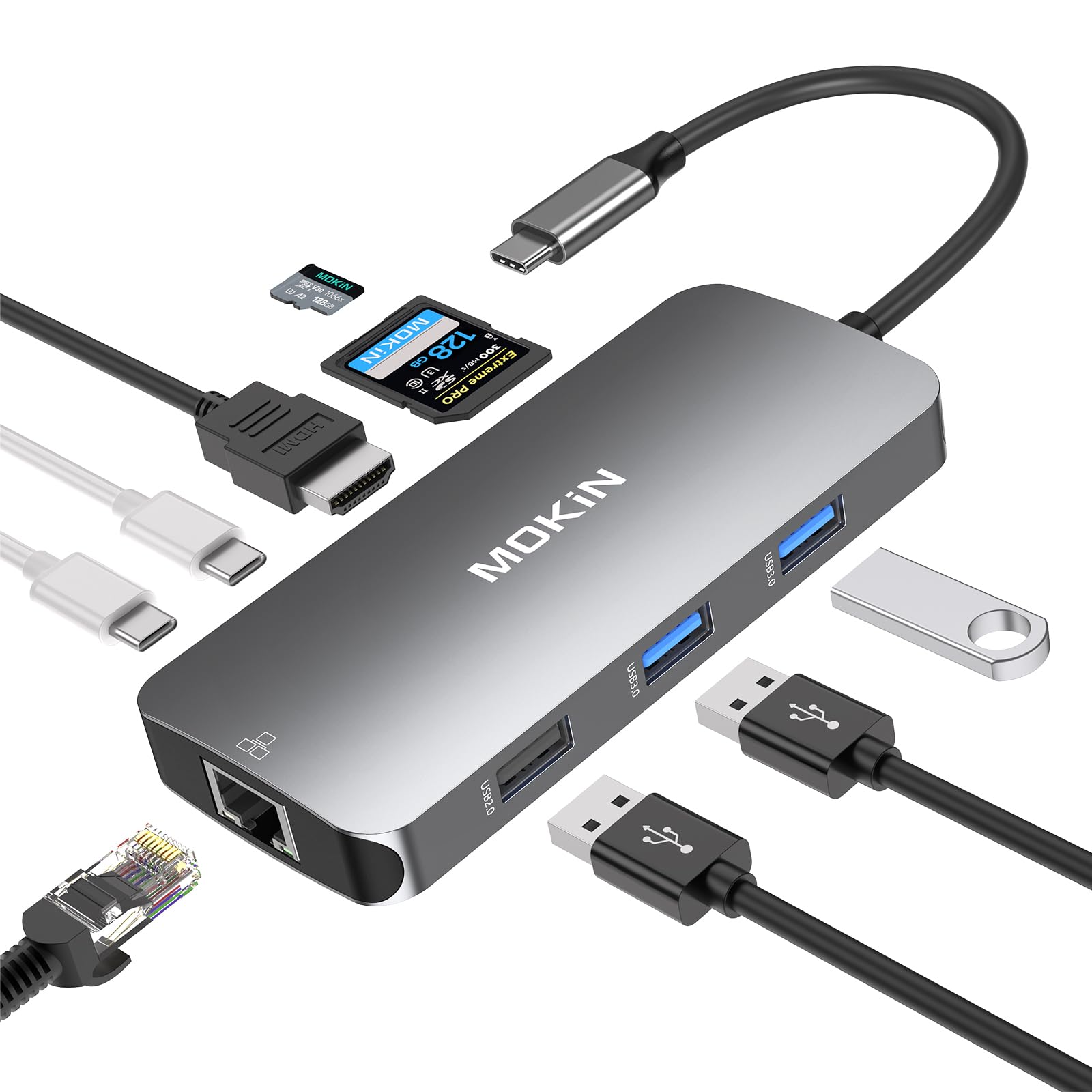 Laptop Docking Station 3 Monitors, USB C Hub with 2 HDMI 2DP, RJ45 Ethernet, 5 Gbps USB C/A, 100W PD SD/microSD for Dell/HP/Lenovo - MOKiN