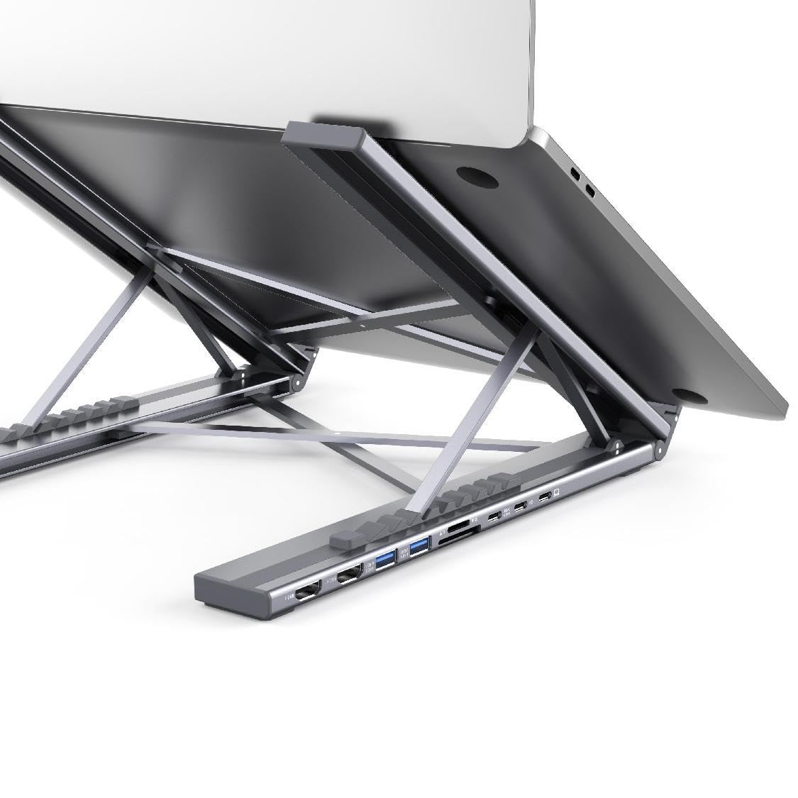 Laptop Docking Station Stand, 8 in 1 USB C Hub HDMI Portable Laptop Stand with USB Ports, USB C Multiport Adapter USBC Dock Station Computer Holder for MacBook Pro/Air, Dell, HP, Lenovo, ASUS