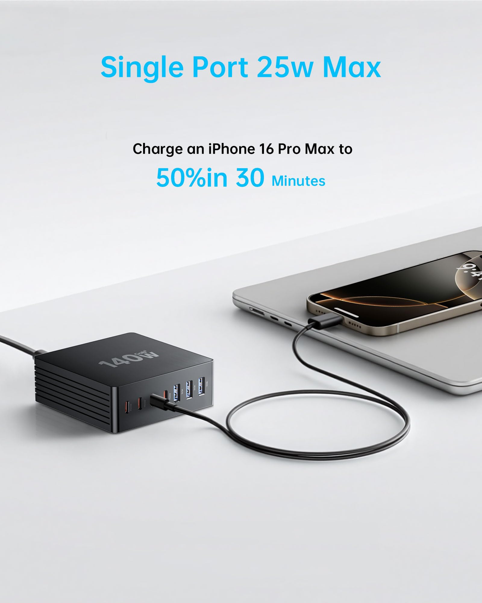 USB C Charging Station, 140W GaN III 7 Port Fast Charger Station, PD 3.0 USB Charging Station for Multiple Devices, USB Charging Hub, Multiple USB C Charger Station for iPad iPhone Samsung Android