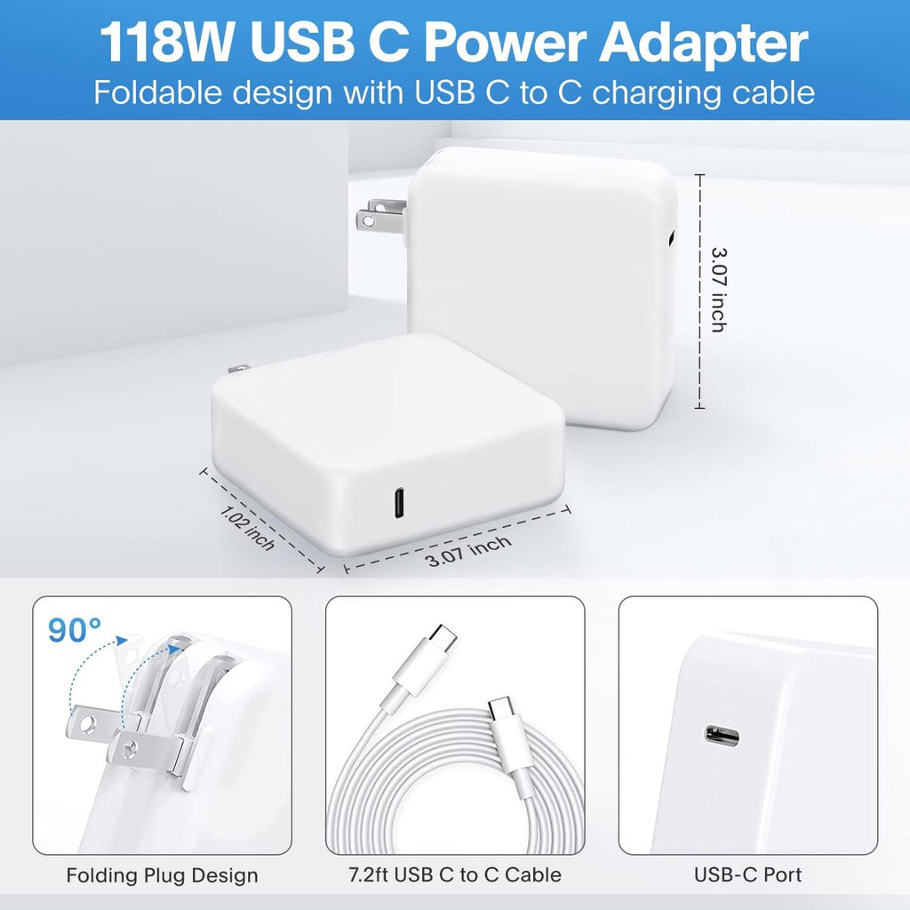 Mac Book Pro Charger-118W USB C Fast Charger Power Adapter Compatible with MacBook Pro/MacBook Air 16 15 14 13 Inch, M1 M2 M3 M4 M5, New iPad Pro and All USB C Device, 6.6ft Charge Cable