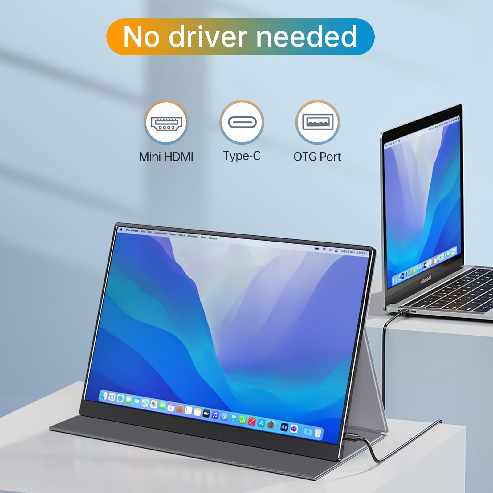 Anyuse Portable Monitor 15.6 Inch 1080P USB-C HDMI Ultra-Slim Travel Monitor with Kickstand, for Laptop, PC, Mac Phone, PS, Xbox, Swich IPS Ultra-Thin Zero Frame Gaming