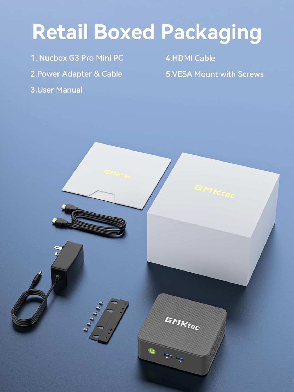 GMKtec Mini PC, G3 PRO Intel Core i3-10110U (Beats 4300U/N150), 16GB DDR4 RAM (Dual Channel) 256GB PCIe M.2 SSD, Desktop Computer 4K Dual HDMI/USB3.2/WiFi 6/BT5.2/2.5GbE for Office
