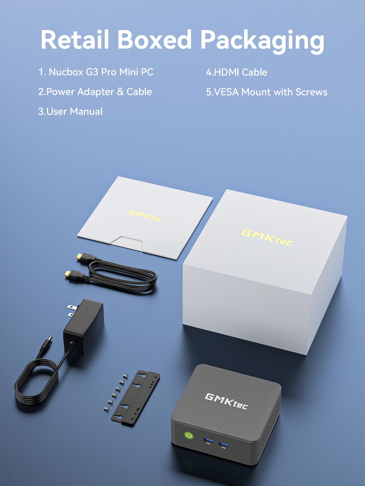 GMKtec Mini PC, G3 PRO Intel Core i3-10110U (Beats 4300U/N150), 16GB DDR4 RAM (Dual Channel) 256GB PCIe M.2 SSD, Desktop Computer 4K Dual HDMI/USB3.2/WiFi 6/BT5.2/2.5GbE for Office