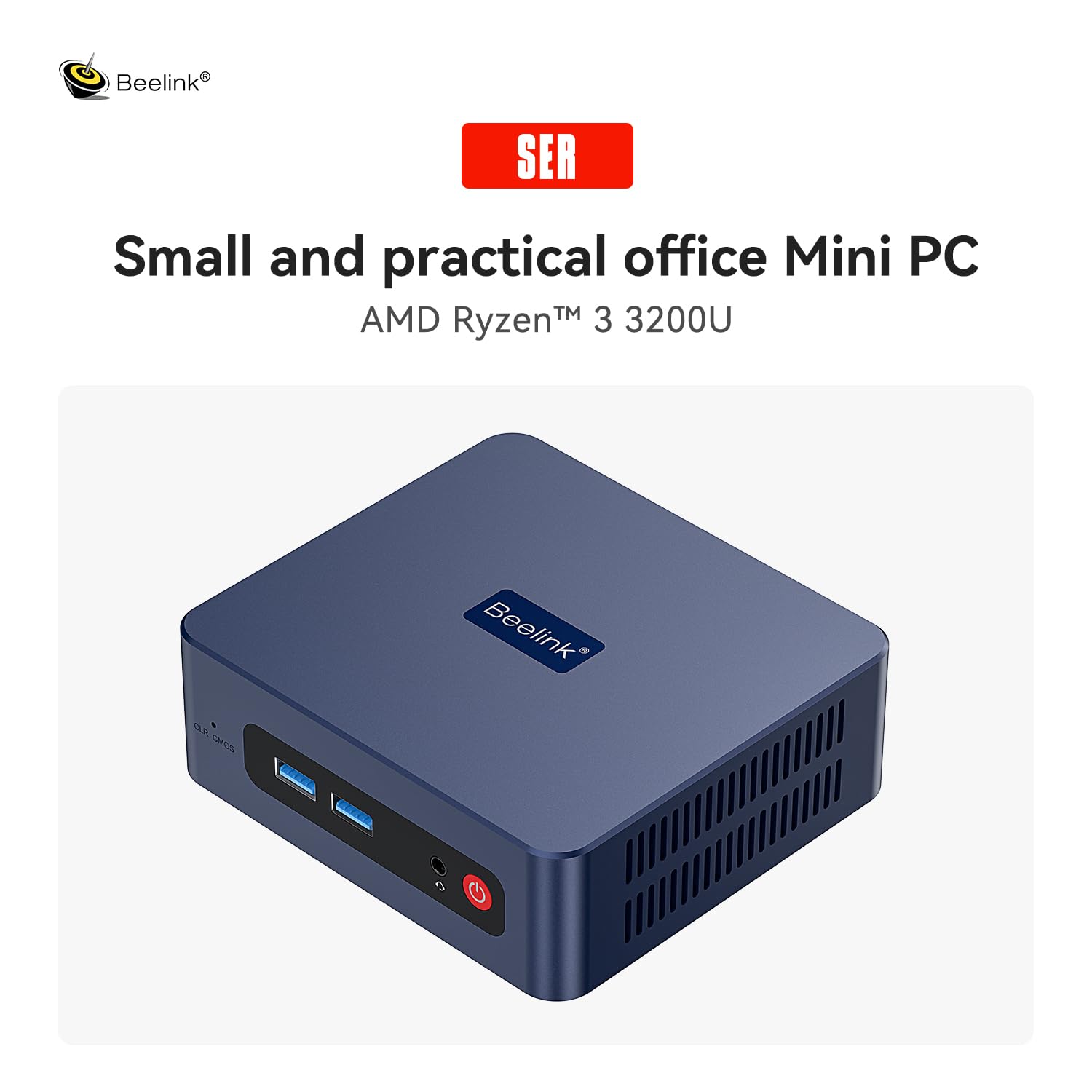 Beelink SER3 Mini PC, AMD Ryzen 3 3200U(14nm, 2C/4T) up to 3.5GHz, Mini Gaming Computer 16GB DDR4 RAM 500GB PCIE3.0 X4 SSD, Micro PC 4K@60Hz Dual Display, Mini Computer WiFi6/BT5.2/HTPC/W-11 Pro