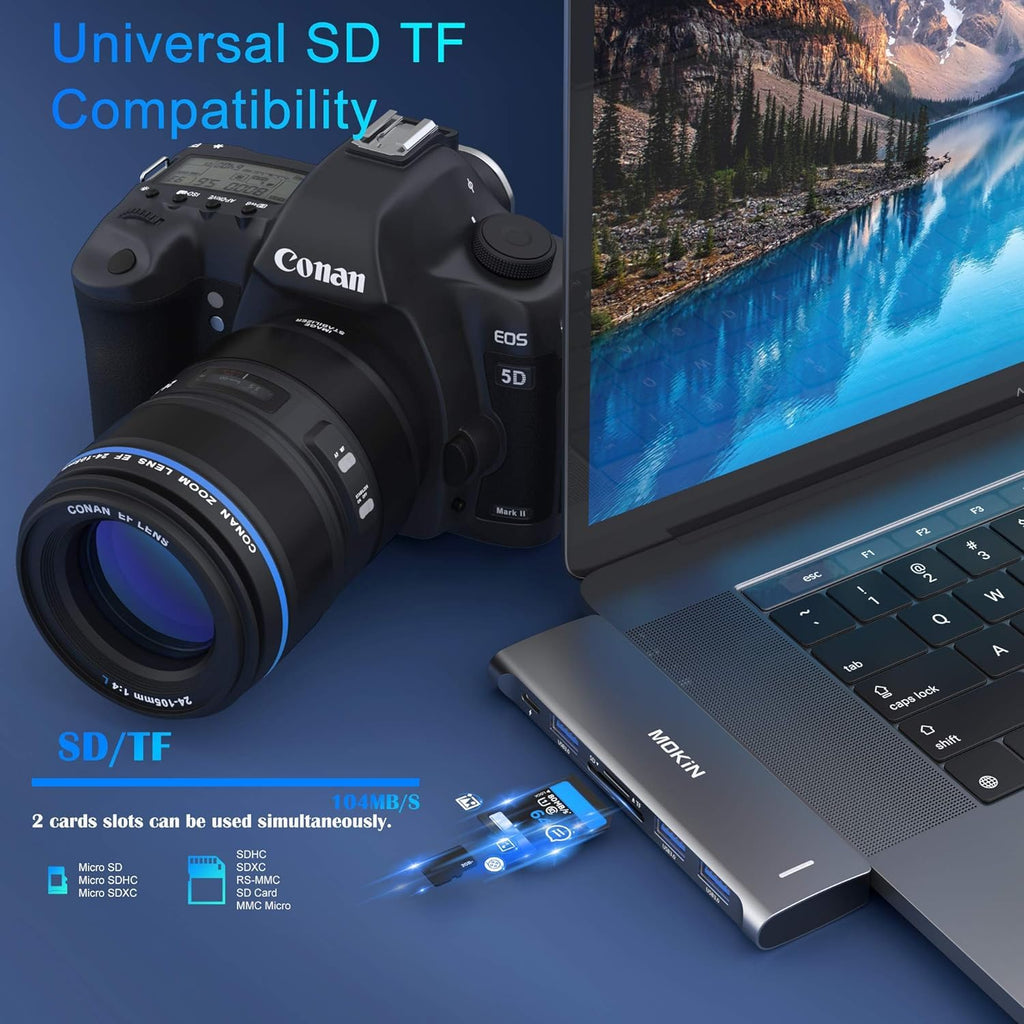 Laptop Docking Station 3 Monitors, USB C Hub with 2 HDMI 2DP, RJ45 Ethernet, 5 Gbps USB C/A, 100W PD SD/microSD for Dell/HP/Lenovo - MOKiN