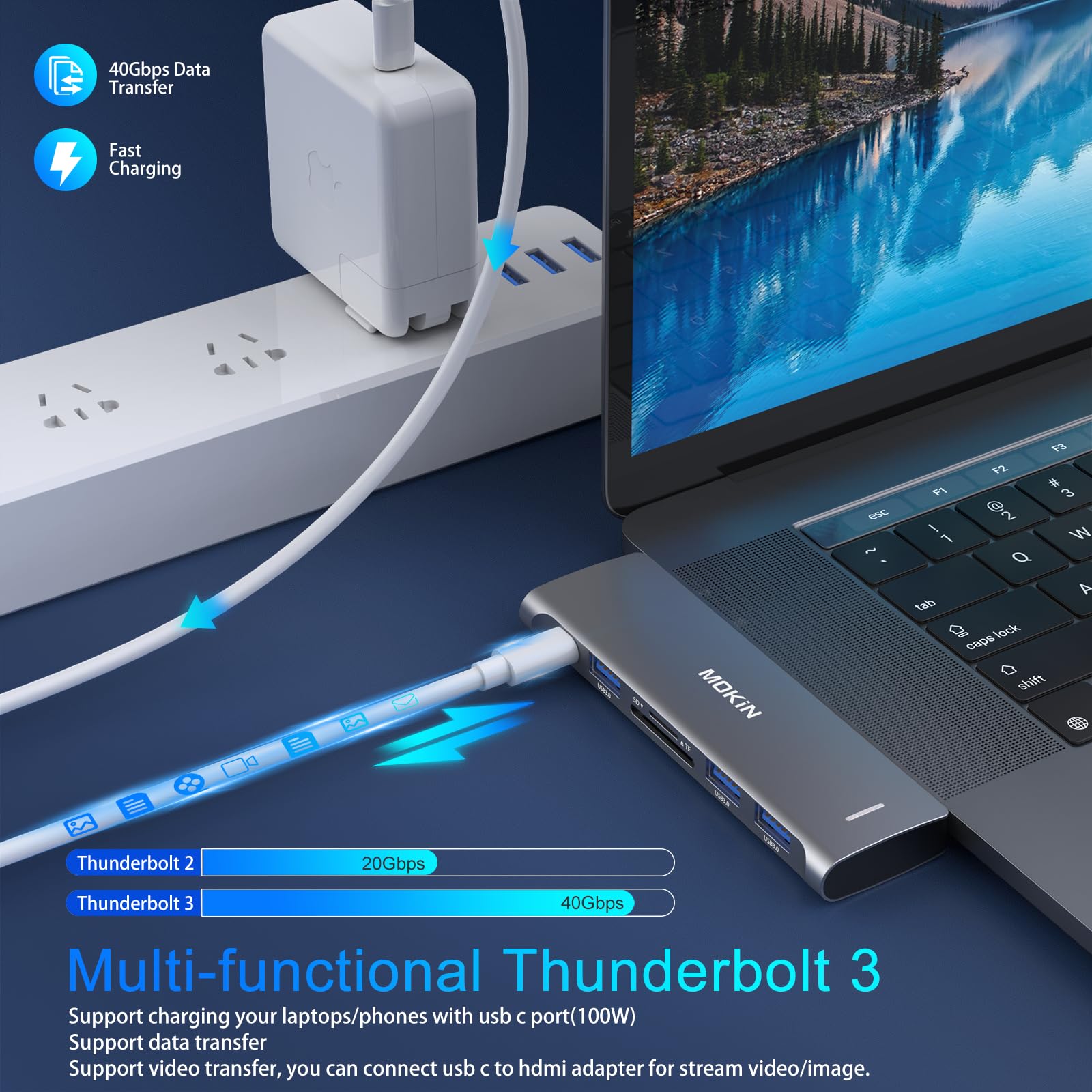 Laptop Docking Station 3 Monitors, USB C Hub with 2 HDMI 2DP, RJ45 Ethernet, 5 Gbps USB C/A, 100W PD SD/microSD for Dell/HP/Lenovo - MOKiN