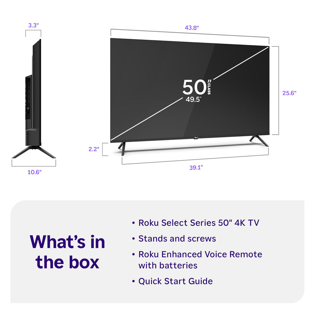 Roku Smart TV – 43-Inch Select Series, 4K HDR TV – Roku TV with Roku Remote – Flat Screen LED Television with Wi-Fi for Streaming Live Local News, Sports, Family Entertainment