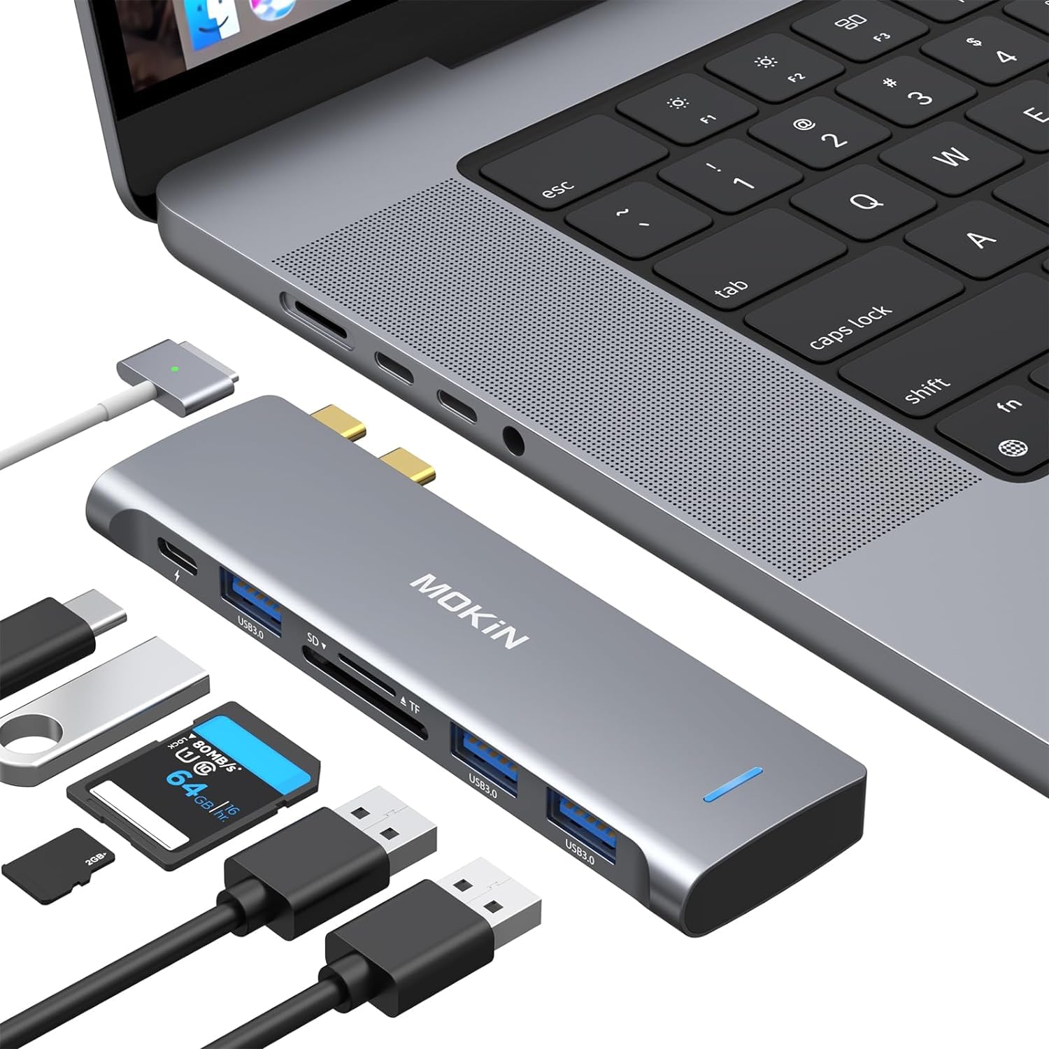 Laptop Docking Station 3 Monitors, USB C Hub with 2 HDMI 2DP, RJ45 Ethernet, 5 Gbps USB C/A, 100W PD SD/microSD for Dell/HP/Lenovo - MOKiN