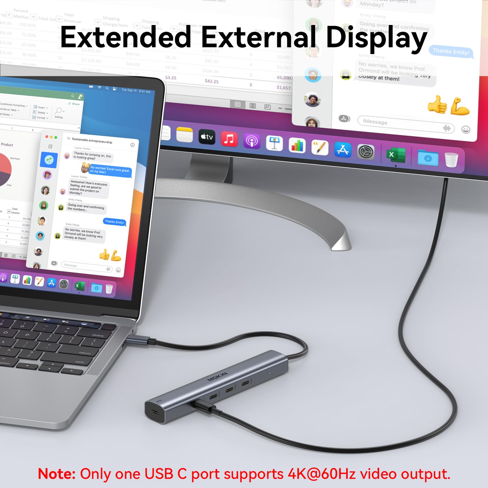 Laptop Docking Station 3 Monitors, USB C Hub with 2 HDMI 2DP, RJ45 Ethernet, 5 Gbps USB C/A, 100W PD SD/microSD for Dell/HP/Lenovo - MOKiN