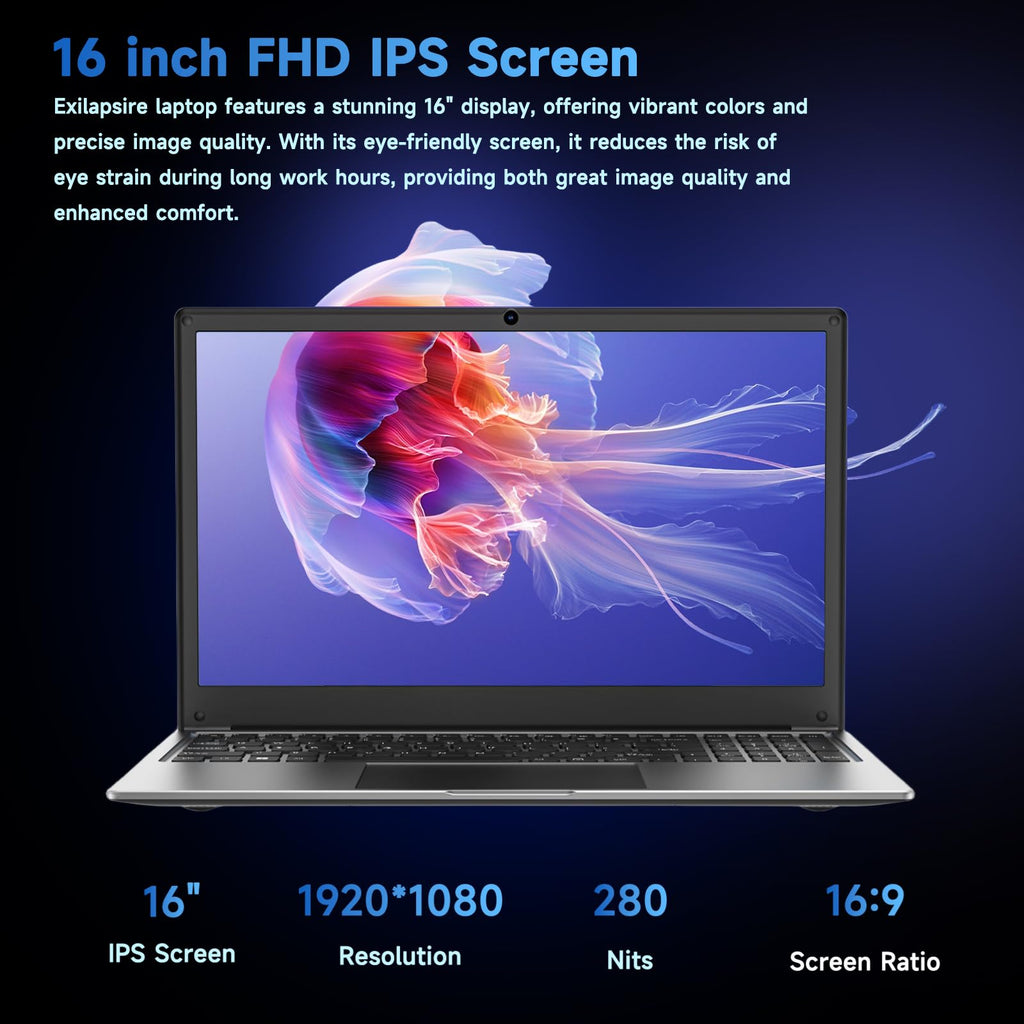 16 inch Laptop Computer,8GB RAM 256GB SSD Storage Laptop PC,with AMD A9 Processor(up to 3.2GHz),IPS FHD Display,Win11 Pro,Students & Work Notebook Computer,9000mAh Battery,Cooling System