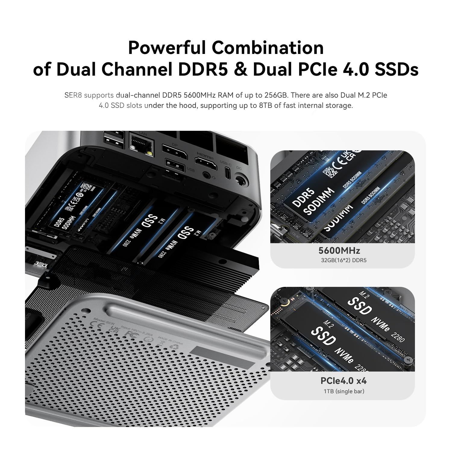 Beelink SER3 Mini PC, AMD Ryzen 3 3200U(14nm, 2C/4T) up to 3.5GHz, Mini Gaming Computer 16GB DDR4 RAM 500GB PCIE3.0 X4 SSD, Micro PC 4K@60Hz Dual Display, Mini Computer WiFi6/BT5.2/HTPC/W-11 Pro