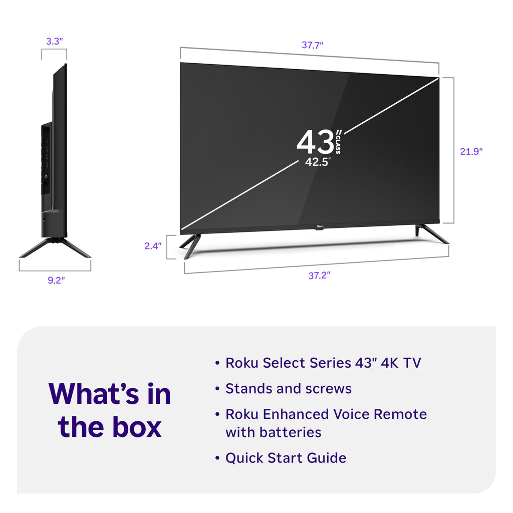 Roku Smart TV – 43-Inch Select Series, 4K HDR TV – Roku TV with Roku Remote – Flat Screen LED Television with Wi-Fi for Streaming Live Local News, Sports, Family Entertainment