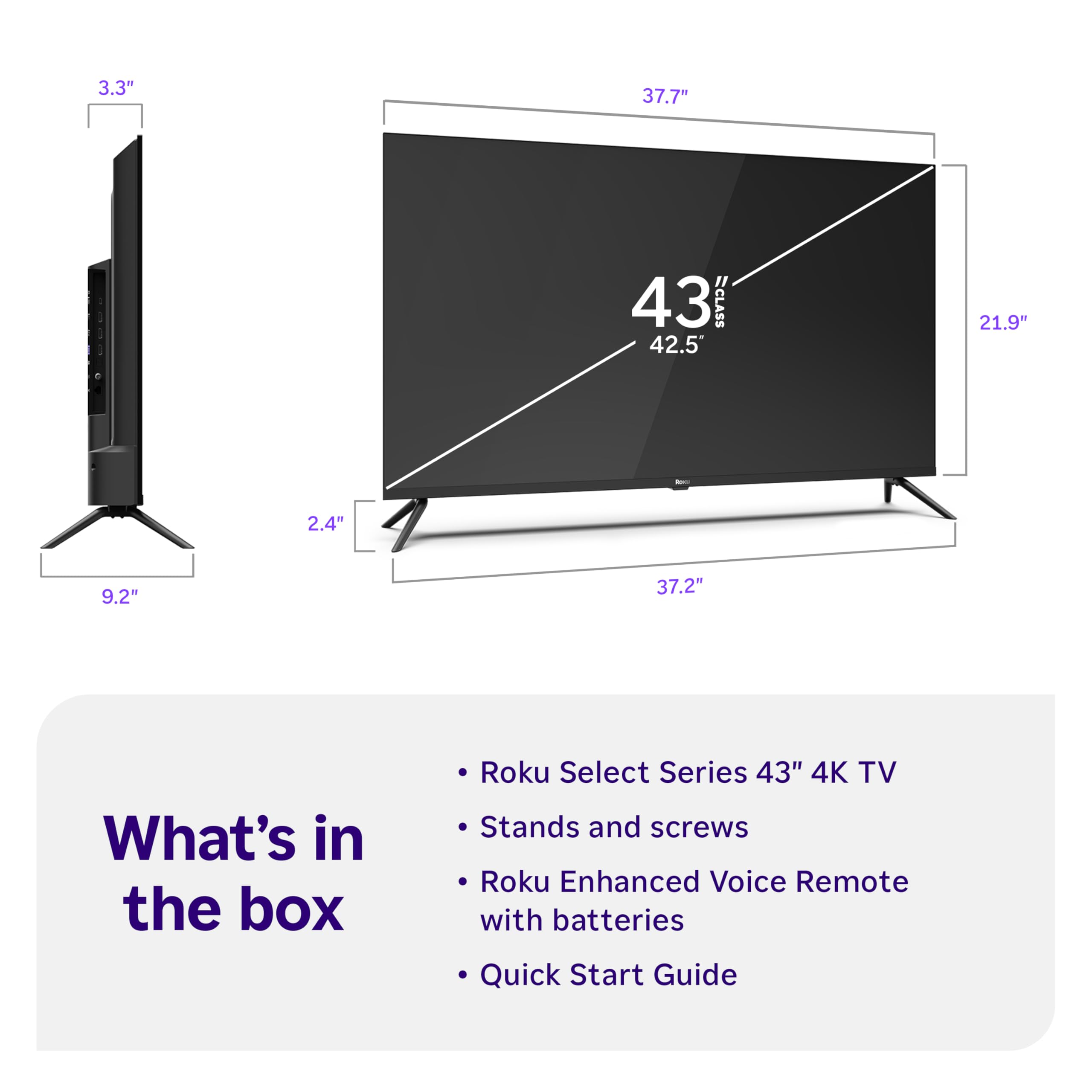 Roku Smart TV – 43-Inch Select Series, 4K HDR TV – Roku TV with Roku Remote – Flat Screen LED Television with Wi-Fi for Streaming Live Local News, Sports, Family Entertainment
