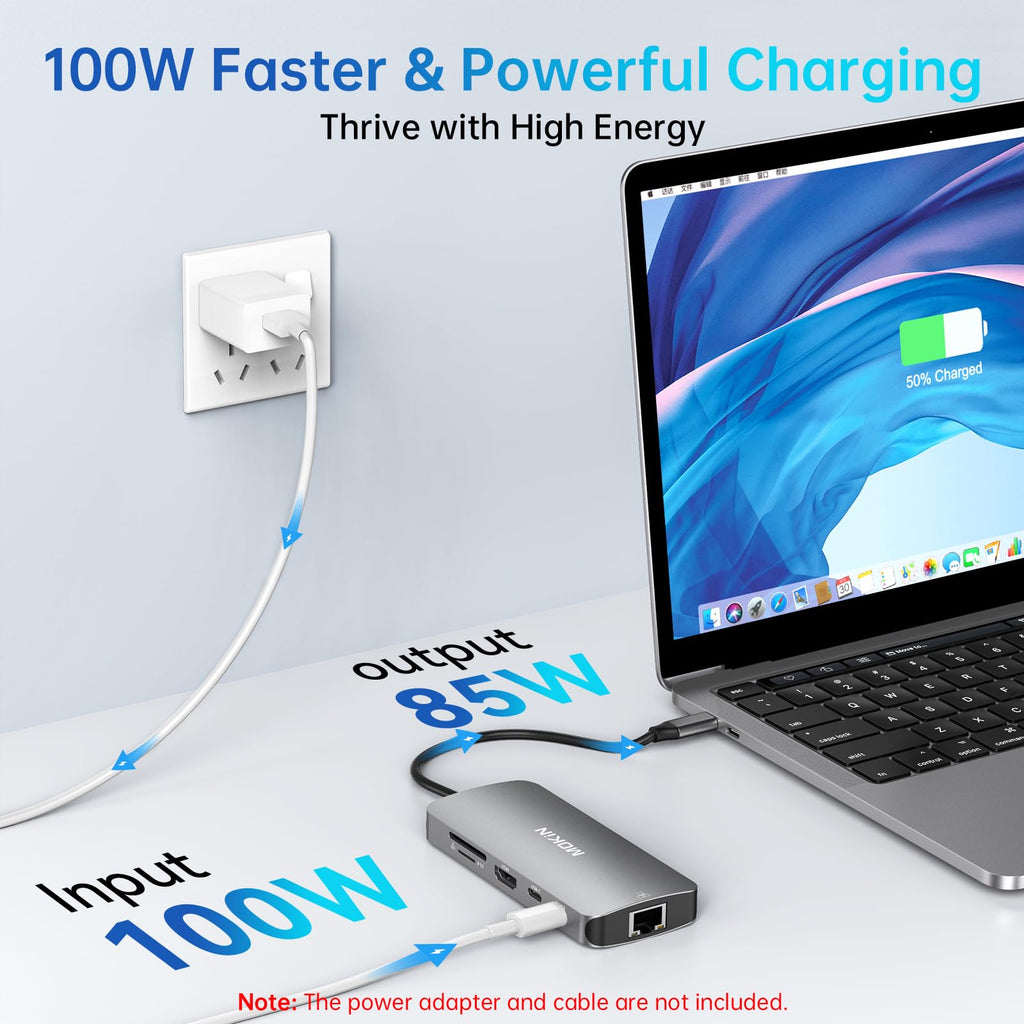 Laptop Docking Station 3 Monitors, USB C Hub with 2 HDMI 2DP, RJ45 Ethernet, 5 Gbps USB C/A, 100W PD SD/microSD for Dell/HP/Lenovo - MOKiN