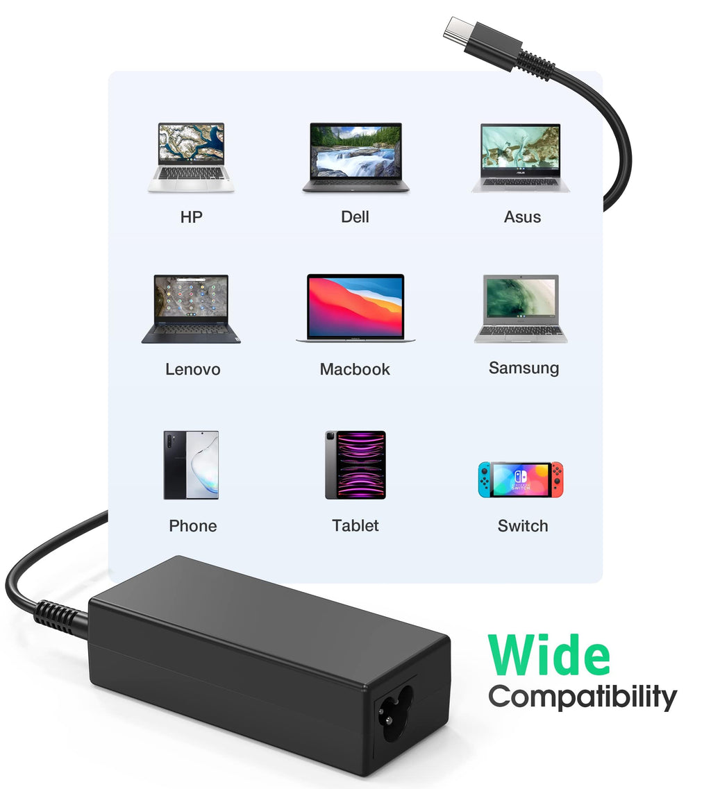 SLE-TECH 45W USB C Laptop Charger Compatible with HP Chromebook Lenovo Thinkpad Yoga,Dell Chromebook 3100,Latitude 5420,Asus,Samsung,Acer,Google Series Type C Fast Charging Power