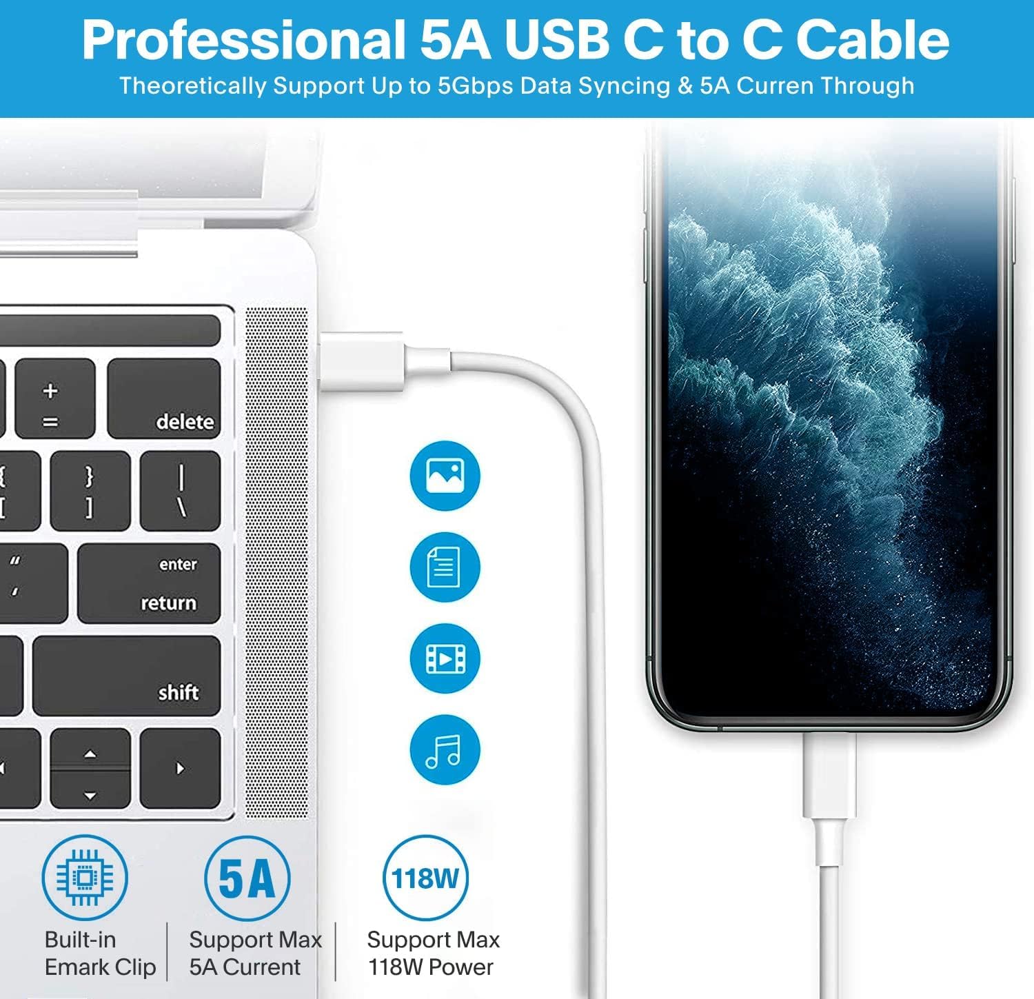 Mac Book Pro Charger-118W USB C Fast Charger Power Adapter Compatible with MacBook Pro/MacBook Air 16 15 14 13 Inch, M1 M2 M3 M4 M5, New iPad Pro and All USB C Device, 6.6ft Charge Cable