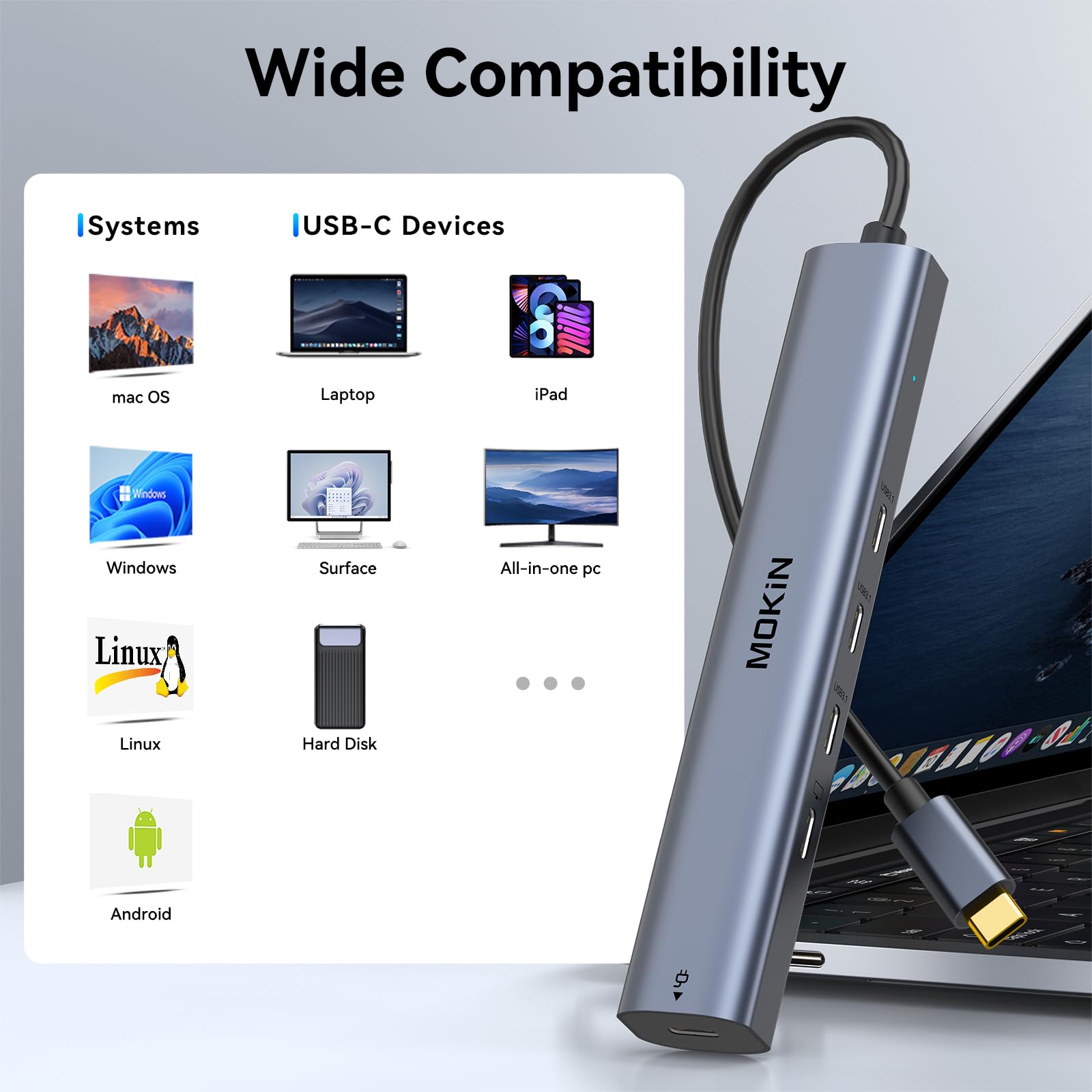 Laptop Docking Station 3 Monitors, USB C Hub with 2 HDMI 2DP, RJ45 Ethernet, 5 Gbps USB C/A, 100W PD SD/microSD for Dell/HP/Lenovo - MOKiN