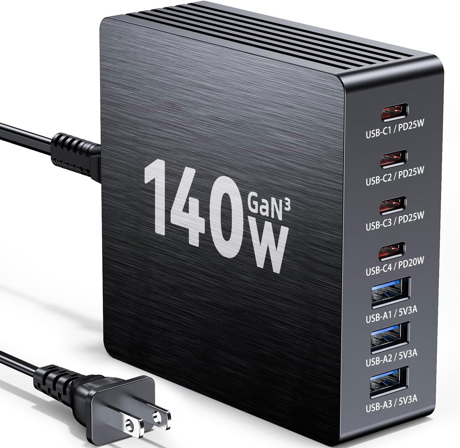 USB C Charging Station, 140W GaN III 7 Port Fast Charger Station, PD 3.0 USB Charging Station for Multiple Devices, USB Charging Hub, Multiple USB C Charger Station for iPad iPhone Samsung Android