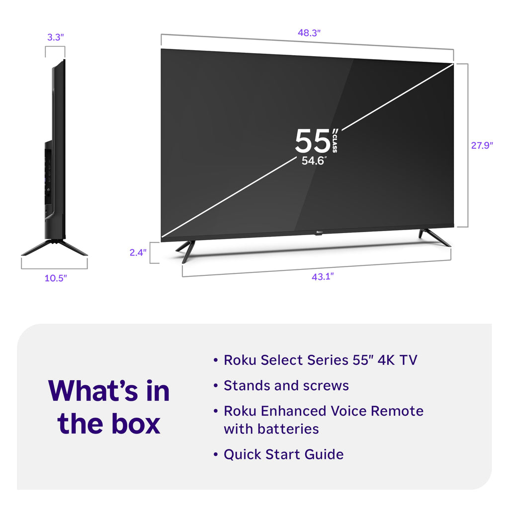 Roku Smart TV – 43-Inch Select Series, 4K HDR TV – Roku TV with Roku Remote – Flat Screen LED Television with Wi-Fi for Streaming Live Local News, Sports, Family Entertainment