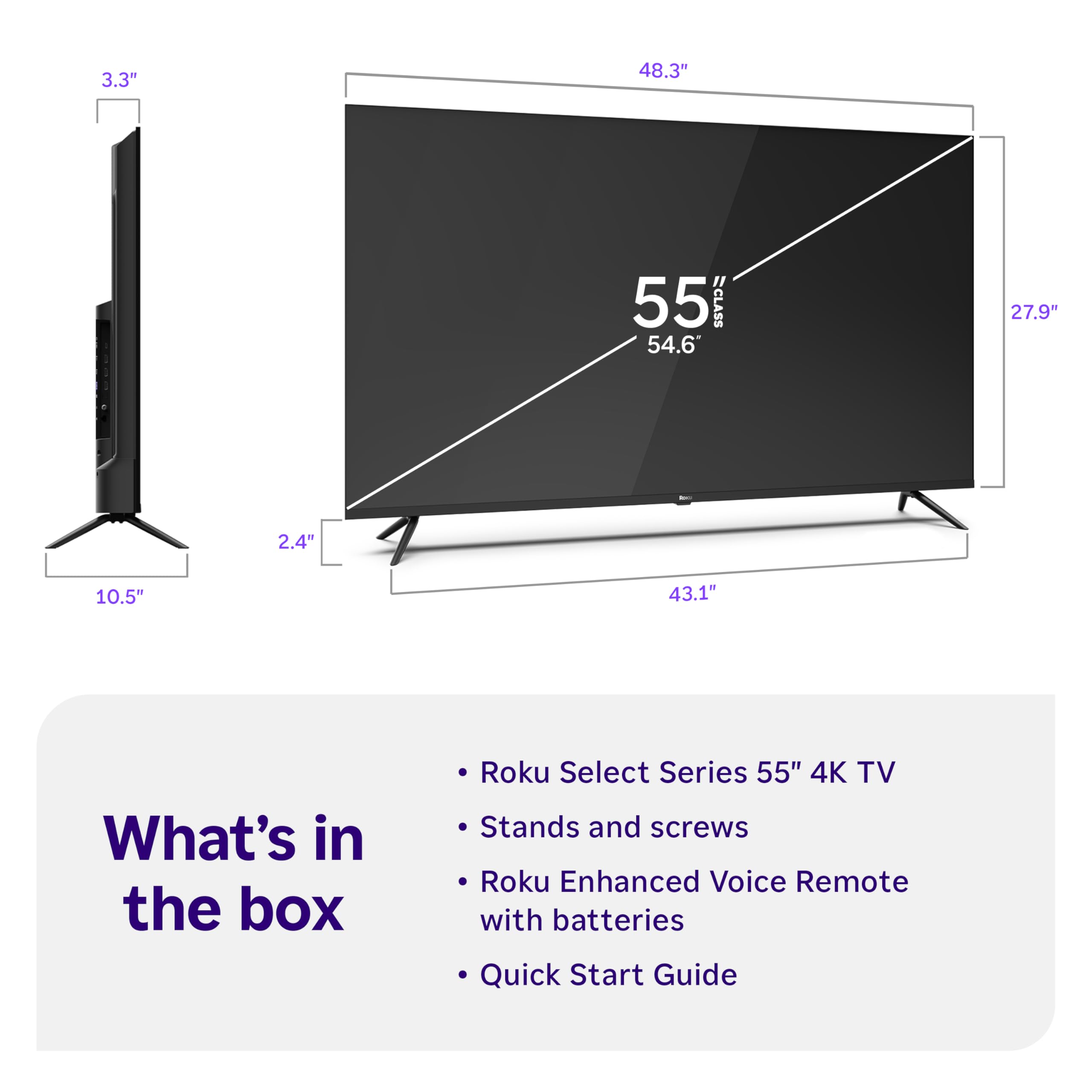 Roku Smart TV – 43-Inch Select Series, 4K HDR TV – Roku TV with Roku Remote – Flat Screen LED Television with Wi-Fi for Streaming Live Local News, Sports, Family Entertainment