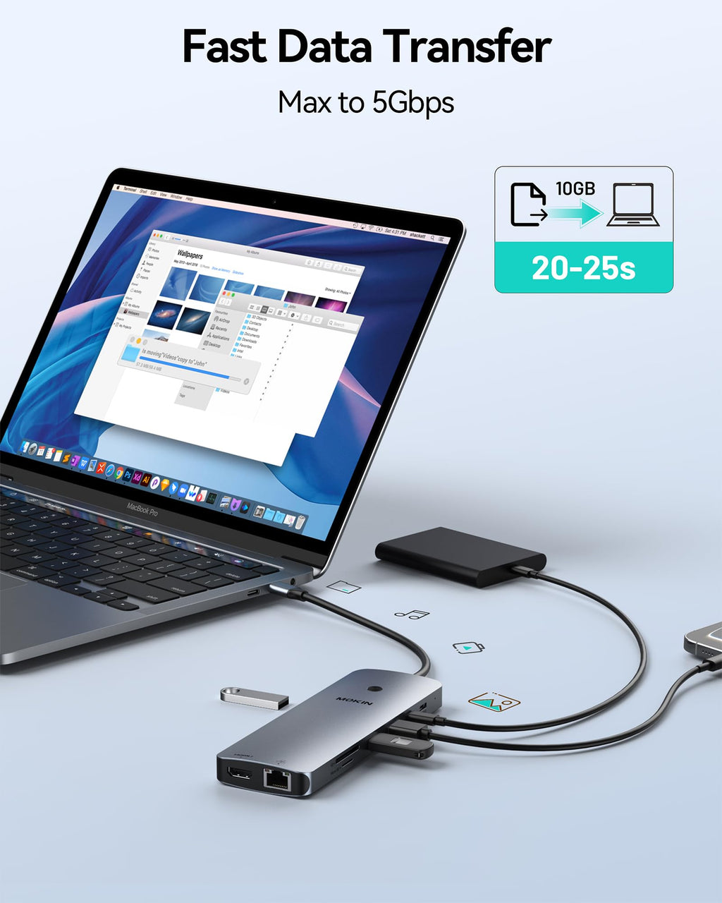 Laptop Docking Station 3 Monitors, USB C Hub with 2 HDMI 2DP, RJ45 Ethernet, 5 Gbps USB C/A, 100W PD SD/microSD for Dell/HP/Lenovo - MOKiN