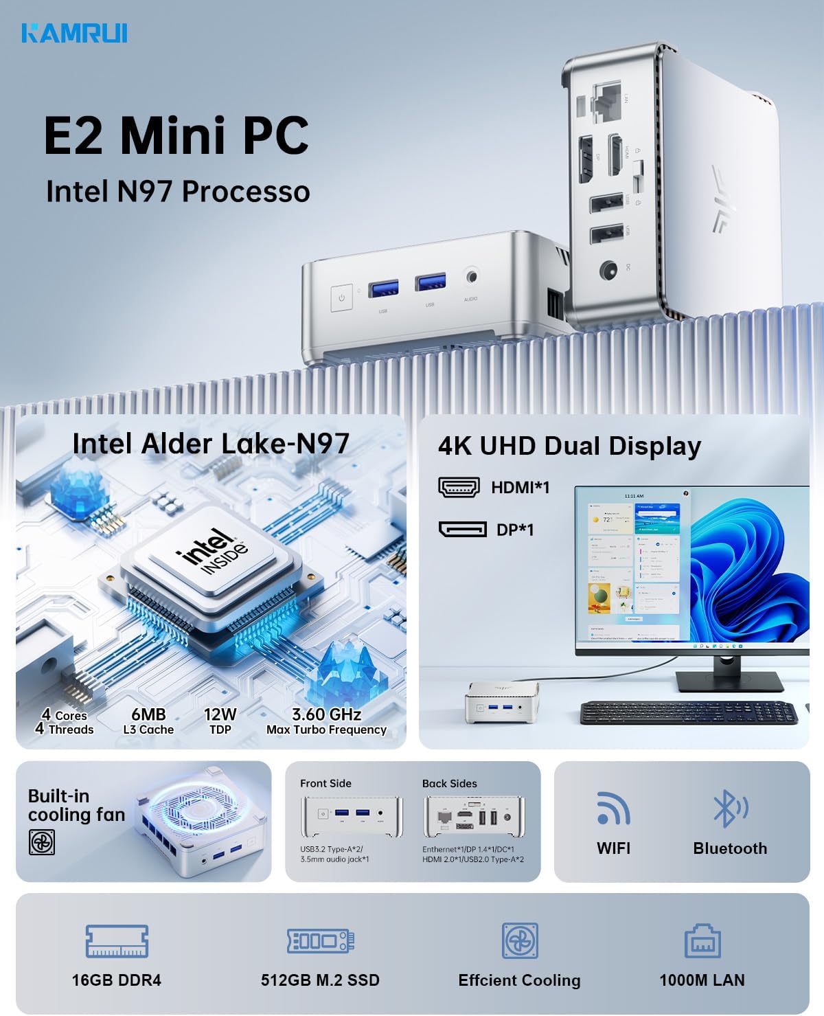 KAMRUI Pinova P2 Mini Gaming PC, Core i5-12600H(Beats 1185G7/12450H), 16GB DDR4 512GB SSD Mini PC, 12C/16T,4.5GHz, Triple 4K Display(DP+HDMI+USB-C)/WiFi6/BT5.2 Mini Computers for Home/Office/Business