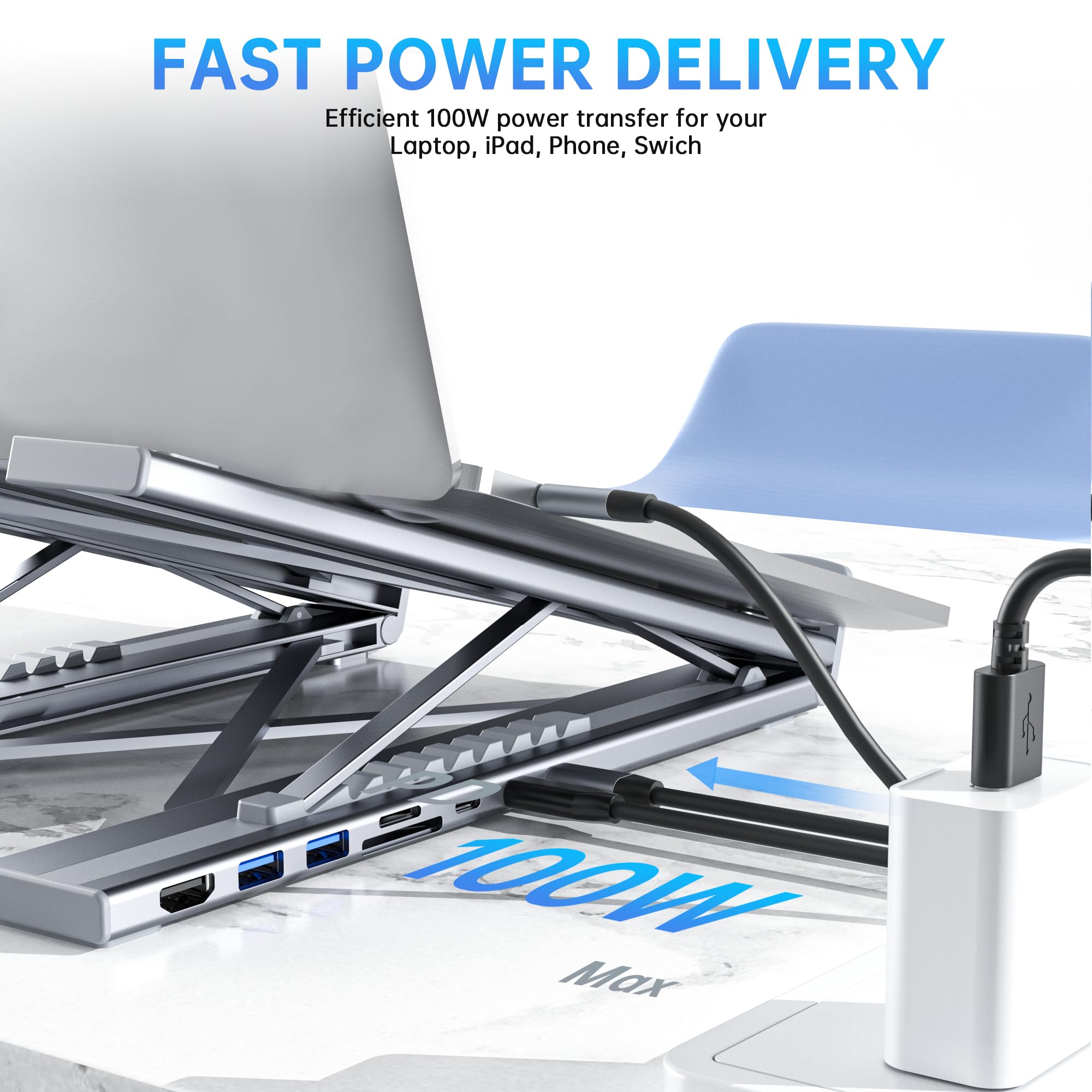 Laptop Docking Station Stand, 8 in 1 USB C Hub HDMI Portable Laptop Stand with USB Ports, USB C Multiport Adapter USBC Dock Station Computer Holder for MacBook Pro/Air, Dell, HP, Lenovo, ASUS