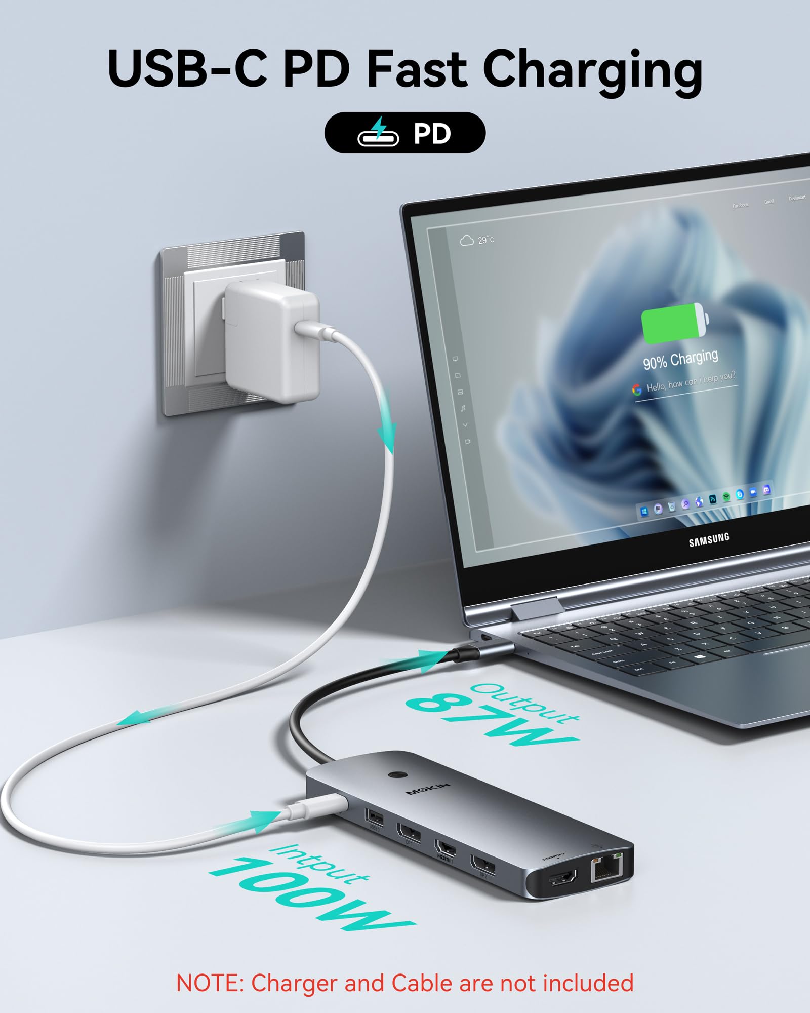 Laptop Docking Station 3 Monitors, USB C Hub with 2 HDMI 2DP, RJ45 Ethernet, 5 Gbps USB C/A, 100W PD SD/microSD for Dell/HP/Lenovo - MOKiN