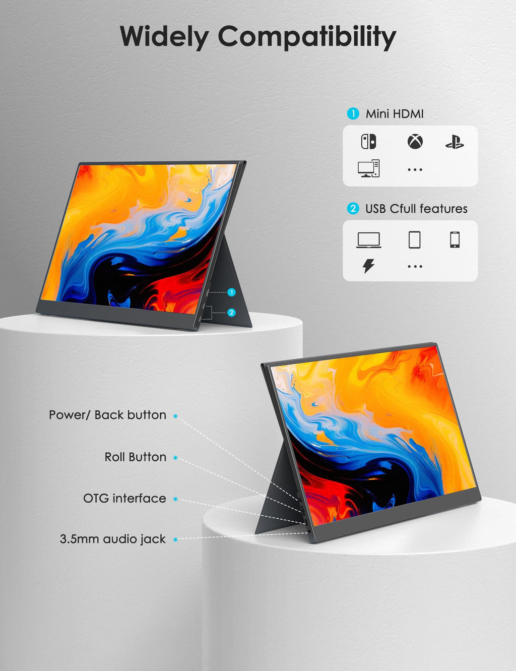 Anyuse Portable Monitor 15.6 Inch 1080P USB-C HDMI Ultra-Slim Travel Monitor with Kickstand, for Laptop, PC, Mac Phone, PS, Xbox, Swich IPS Ultra-Thin Zero Frame Gaming