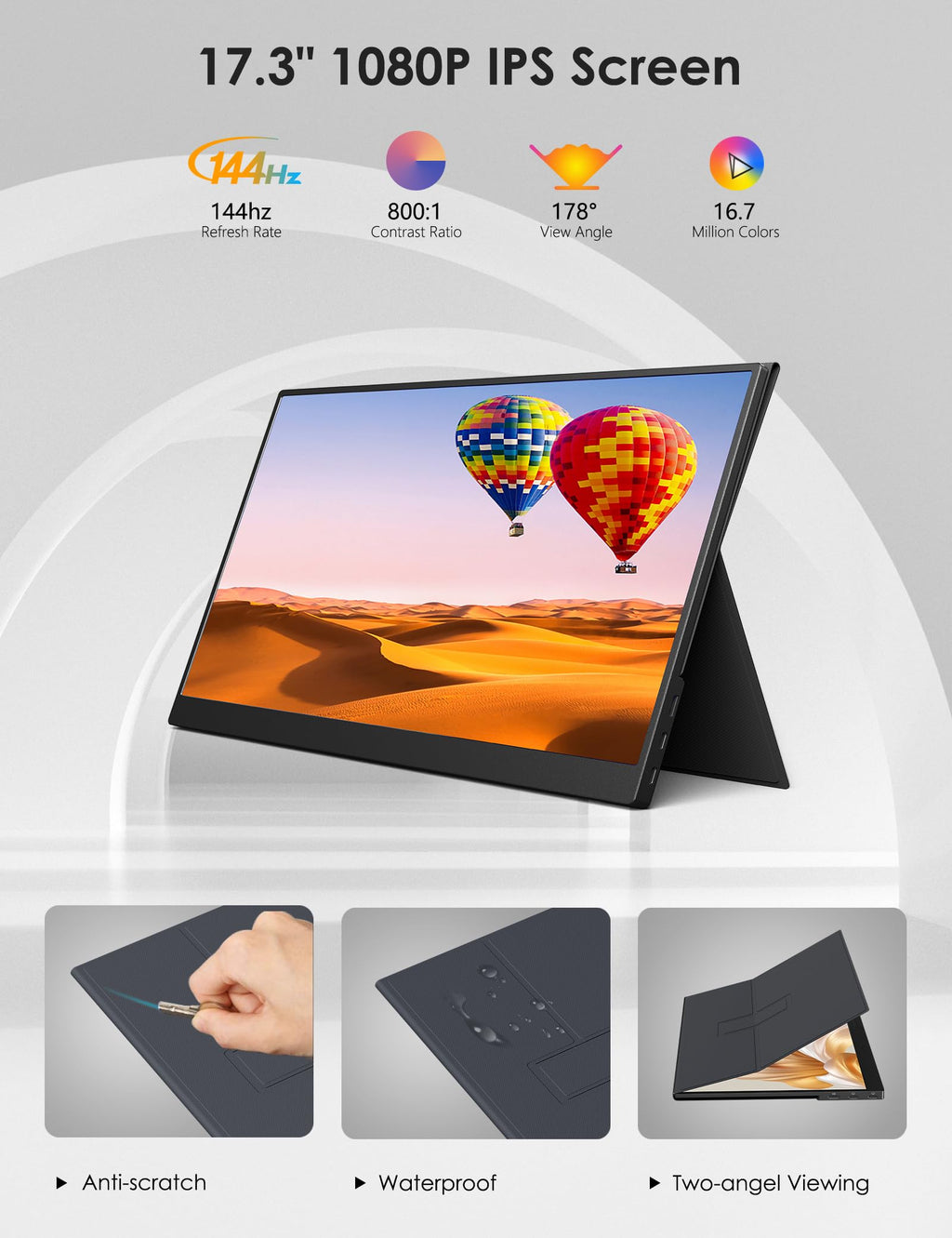 Anyuse Portable Monitor 15.6 Inch 1080P USB-C HDMI Ultra-Slim Travel Monitor with Kickstand, for Laptop, PC, Mac Phone, PS, Xbox, Swich IPS Ultra-Thin Zero Frame Gaming