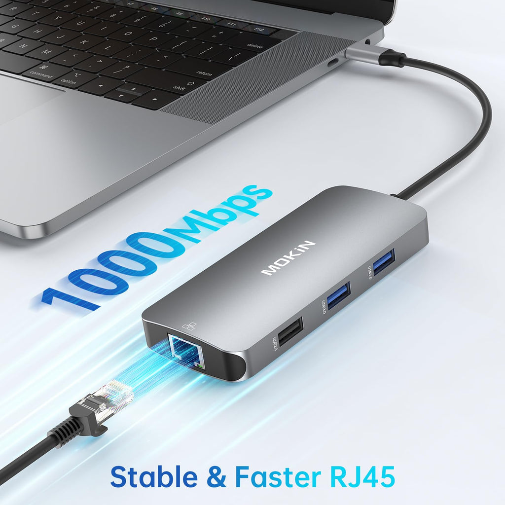 Laptop Docking Station 3 Monitors, USB C Hub with 2 HDMI 2DP, RJ45 Ethernet, 5 Gbps USB C/A, 100W PD SD/microSD for Dell/HP/Lenovo - MOKiN