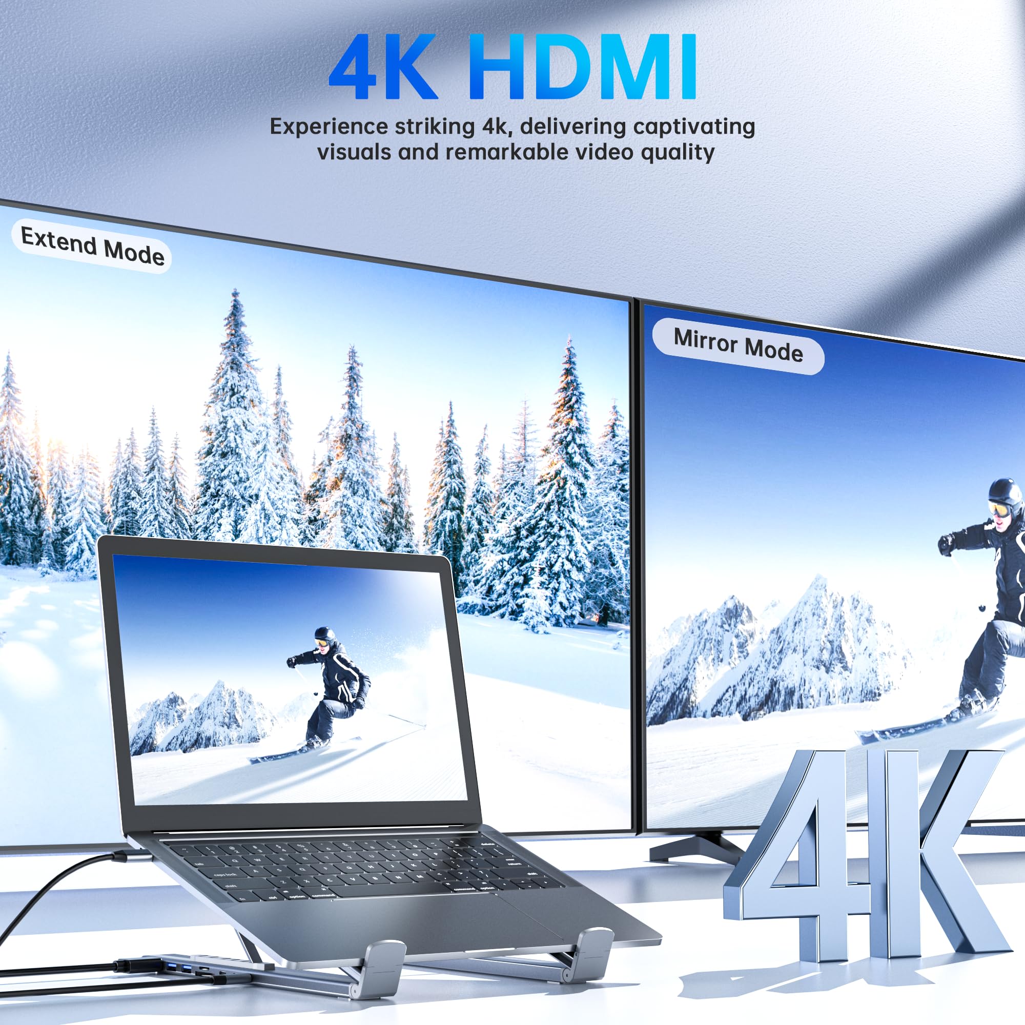 Laptop Docking Station Stand, 8 in 1 USB C Hub HDMI Portable Laptop Stand with USB Ports, USB C Multiport Adapter USBC Dock Station Computer Holder for MacBook Pro/Air, Dell, HP, Lenovo, ASUS