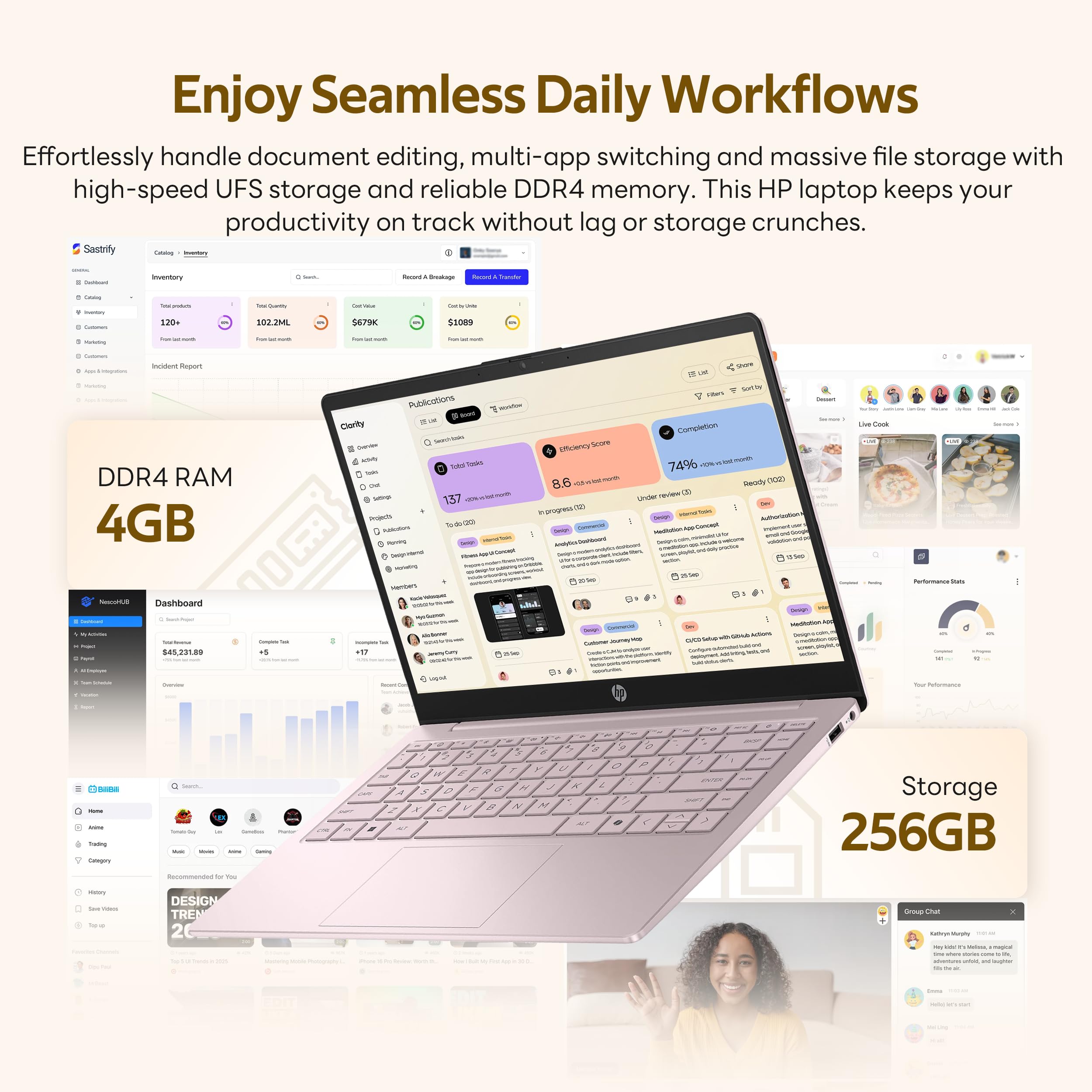 HP Stream 14" Laptop with AI Copilot, Flagship for Students & Business, 13th Gen Intel 4-Core, 4GB RAM, 256GB Storage (128GB UFS + 128GB Docking Station), Office 365 1-Year, Win 11 S, Sky Blue