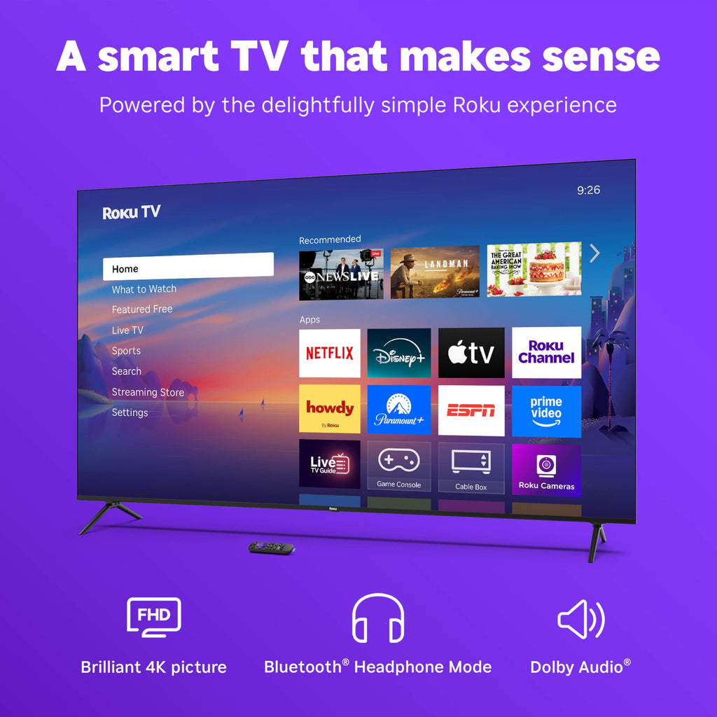 Roku Smart TV – 43-Inch Select Series, 4K HDR TV – Roku TV with Roku Remote – Flat Screen LED Television with Wi-Fi for Streaming Live Local News, Sports, Family Entertainment