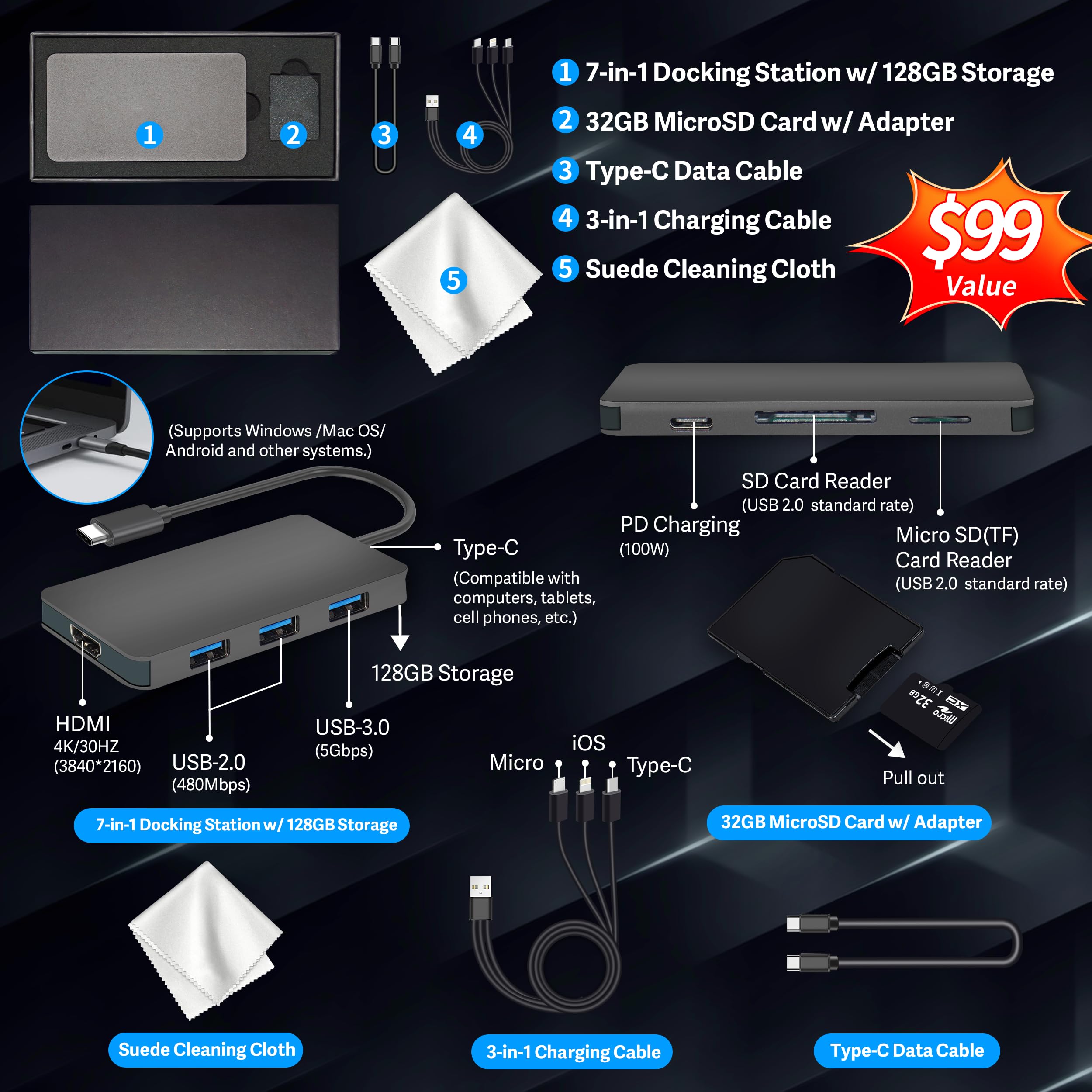 HP Stream 14" Laptop with AI Copilot, Flagship for Students & Business, 13th Gen Intel 4-Core, 4GB RAM, 256GB Storage (128GB UFS + 128GB Docking Station), Office 365 1-Year, Win 11 S, Sky Blue