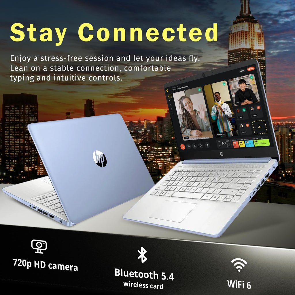 HP Stream 14" Laptop with AI Copilot, Flagship for Students & Business, 13th Gen Intel 4-Core, 4GB RAM, 256GB Storage (128GB UFS + 128GB Docking Station), Office 365 1-Year, Win 11 S, Sky Blue