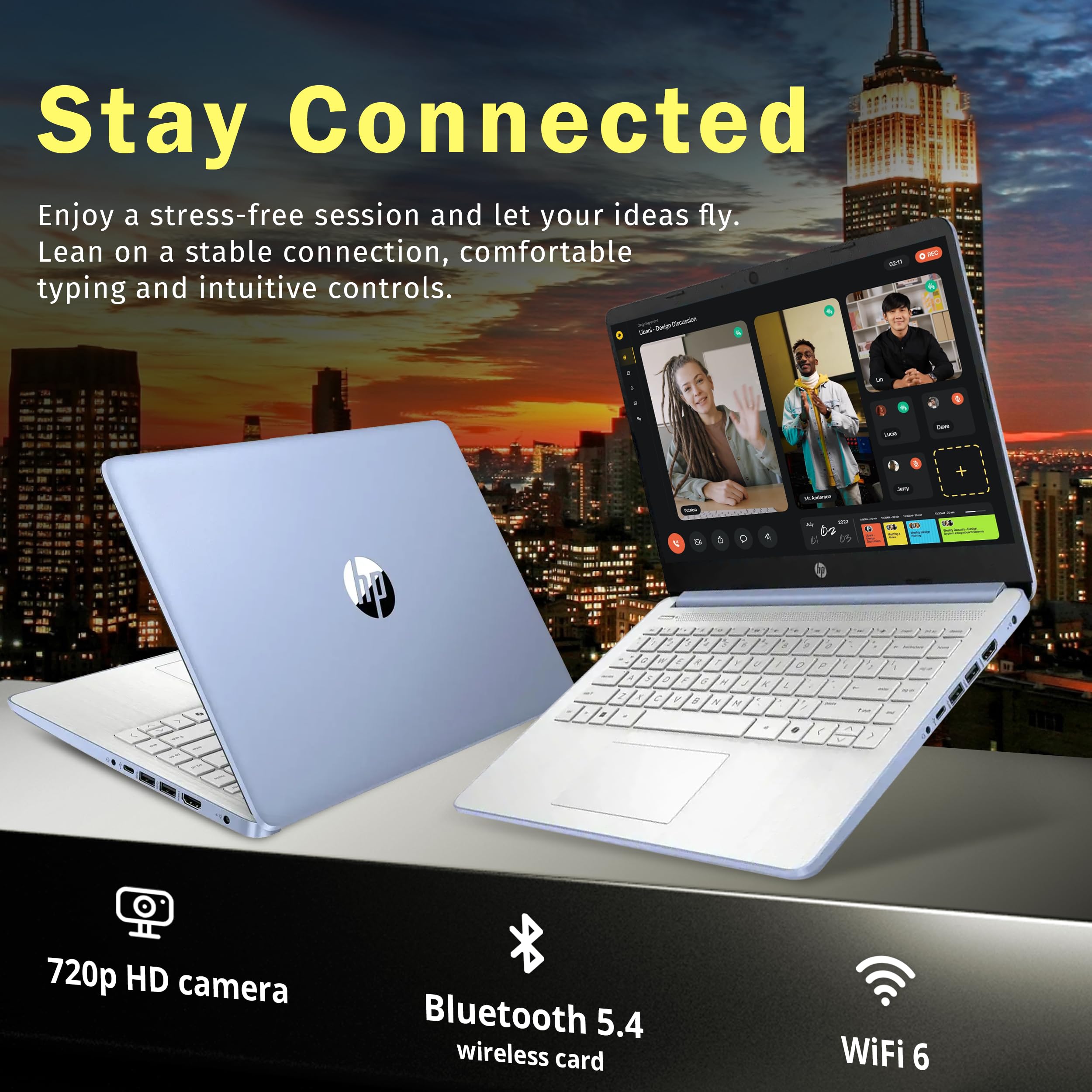 HP Stream 14" Laptop with AI Copilot, Flagship for Students & Business, 13th Gen Intel 4-Core, 4GB RAM, 256GB Storage (128GB UFS + 128GB Docking Station), Office 365 1-Year, Win 11 S, Sky Blue