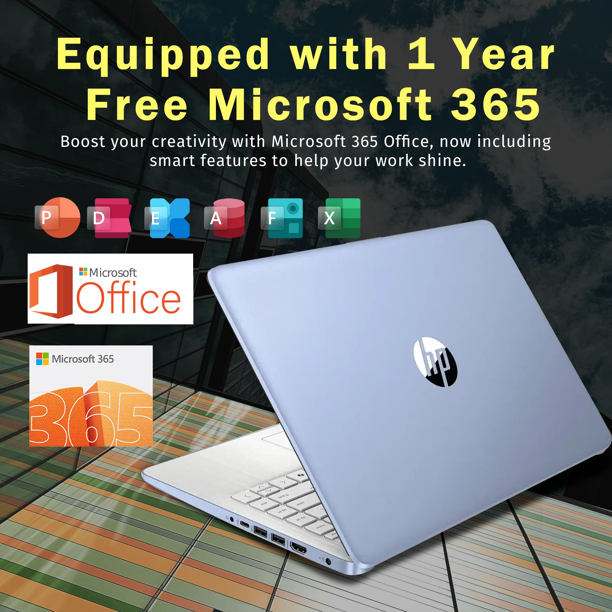 HP Stream 14" Laptop with AI Copilot, Flagship for Students & Business, 13th Gen Intel 4-Core, 4GB RAM, 256GB Storage (128GB UFS + 128GB Docking Station), Office 365 1-Year, Win 11 S, Sky Blue