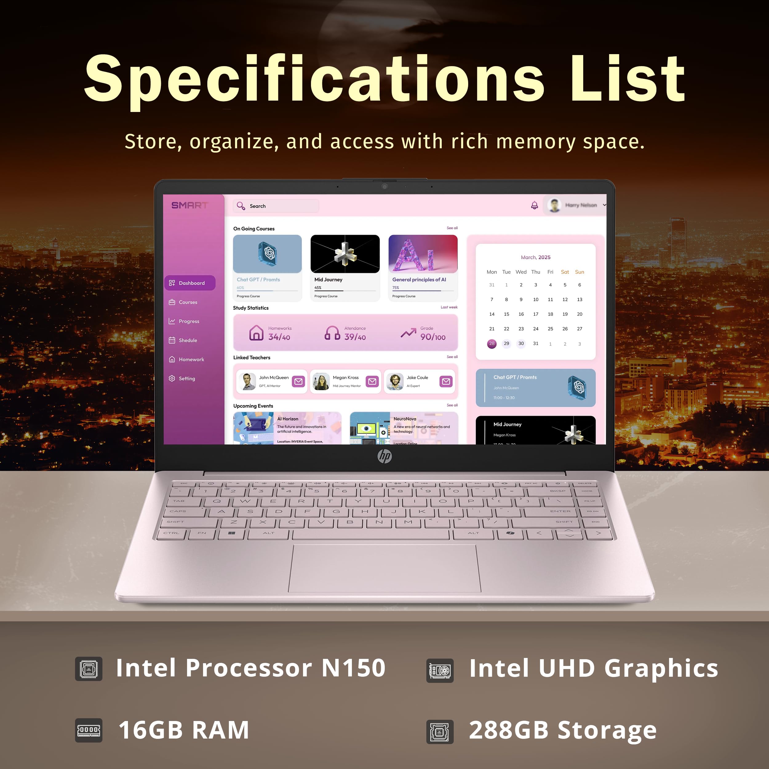 HP Stream 14" Laptop with AI Copilot, Flagship for Students & Business, 13th Gen Intel 4-Core, 4GB RAM, 256GB Storage (128GB UFS + 128GB Docking Station), Office 365 1-Year, Win 11 S, Sky Blue