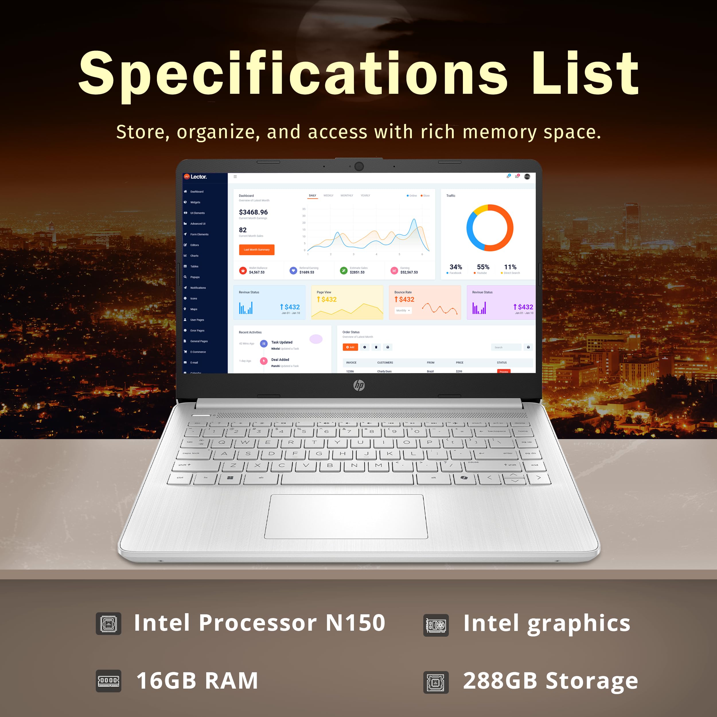 HP Stream 14" Laptop with AI Copilot, Flagship for Students & Business, 13th Gen Intel 4-Core, 4GB RAM, 256GB Storage (128GB UFS + 128GB Docking Station), Office 365 1-Year, Win 11 S, Sky Blue