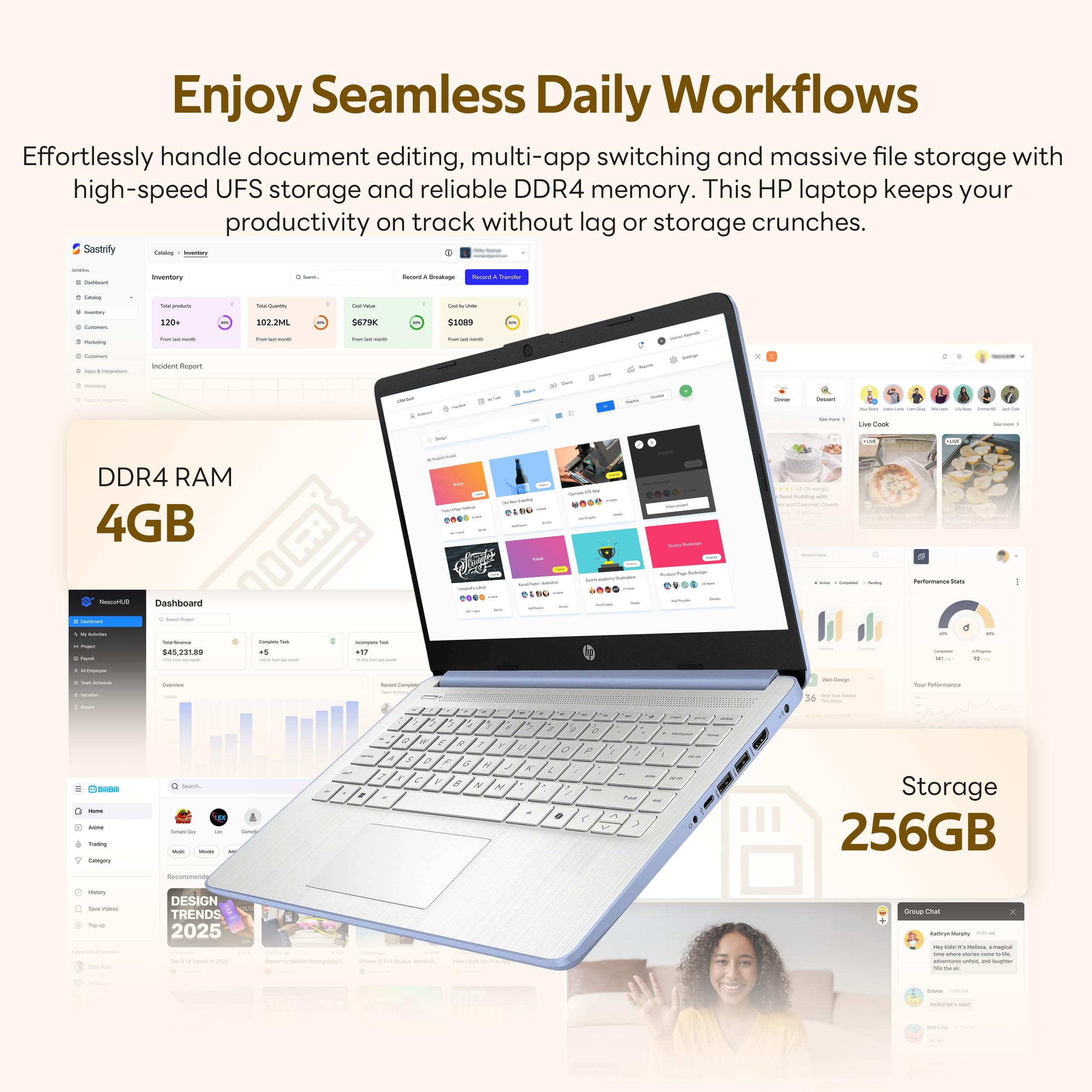 HP Stream 14" Laptop with AI Copilot, Flagship for Students & Business, 13th Gen Intel 4-Core, 4GB RAM, 256GB Storage (128GB UFS + 128GB Docking Station), Office 365 1-Year, Win 11 S, Sky Blue
