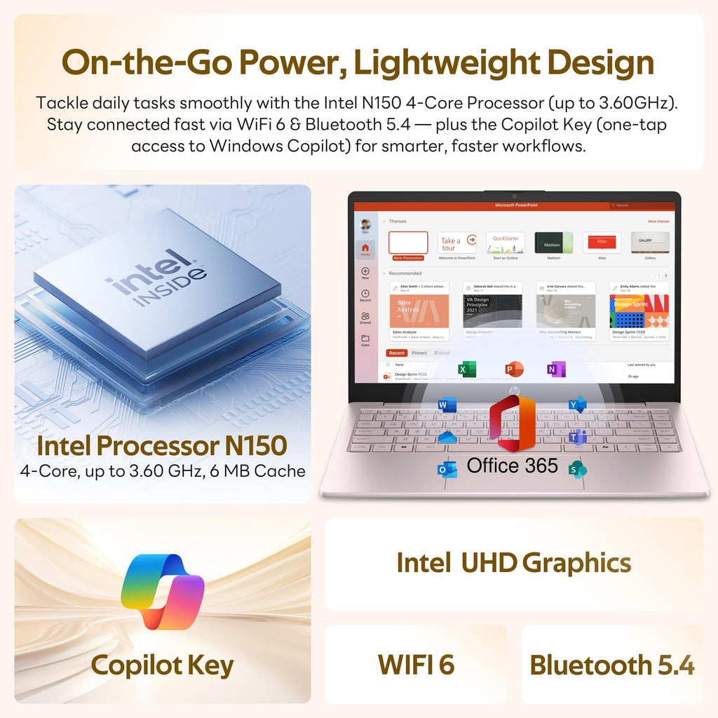 HP Stream 14" Laptop with AI Copilot, Flagship for Students & Business, 13th Gen Intel 4-Core, 4GB RAM, 256GB Storage (128GB UFS + 128GB Docking Station), Office 365 1-Year, Win 11 S, Sky Blue