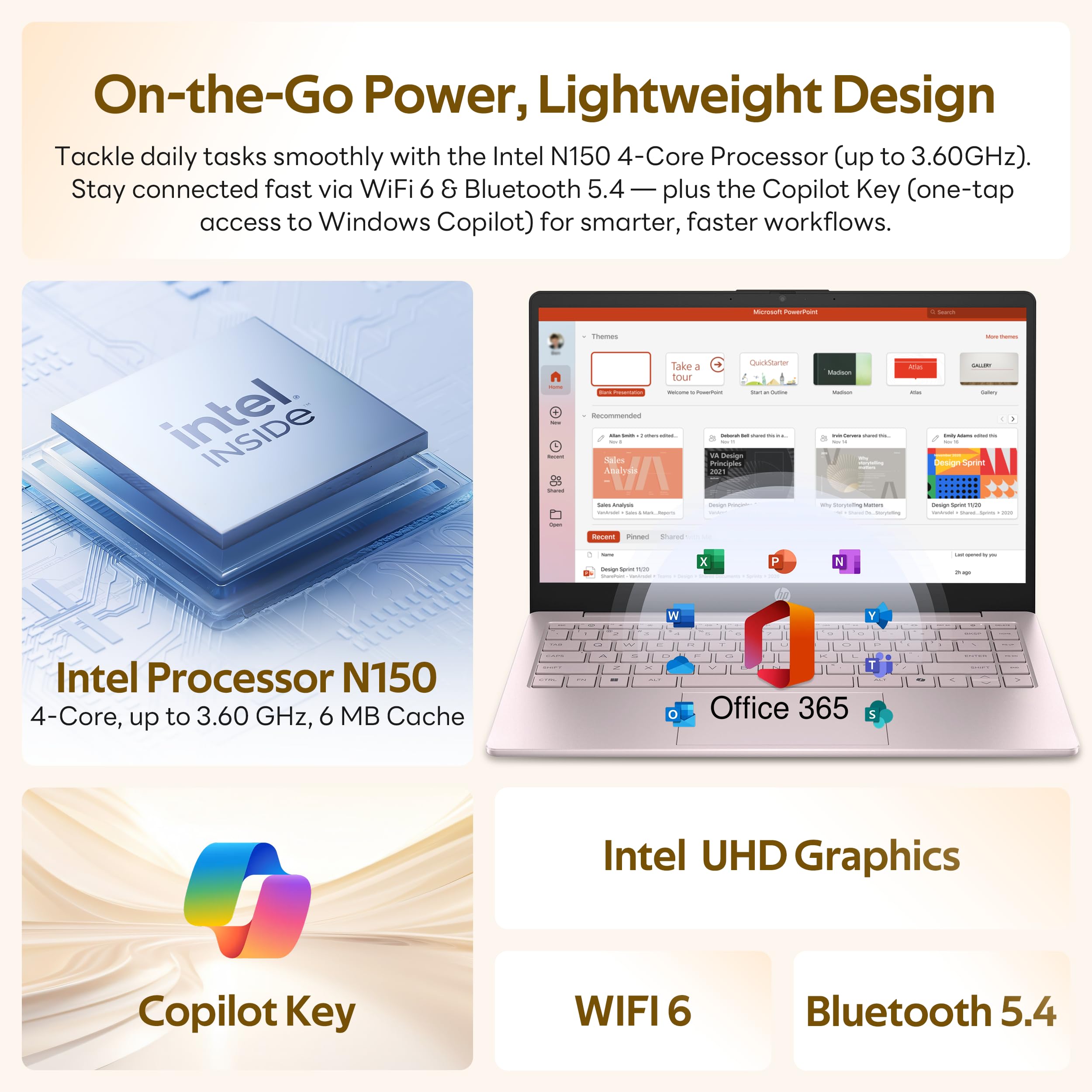 HP Stream 14" Laptop with AI Copilot, Flagship for Students & Business, 13th Gen Intel 4-Core, 4GB RAM, 256GB Storage (128GB UFS + 128GB Docking Station), Office 365 1-Year, Win 11 S, Sky Blue
