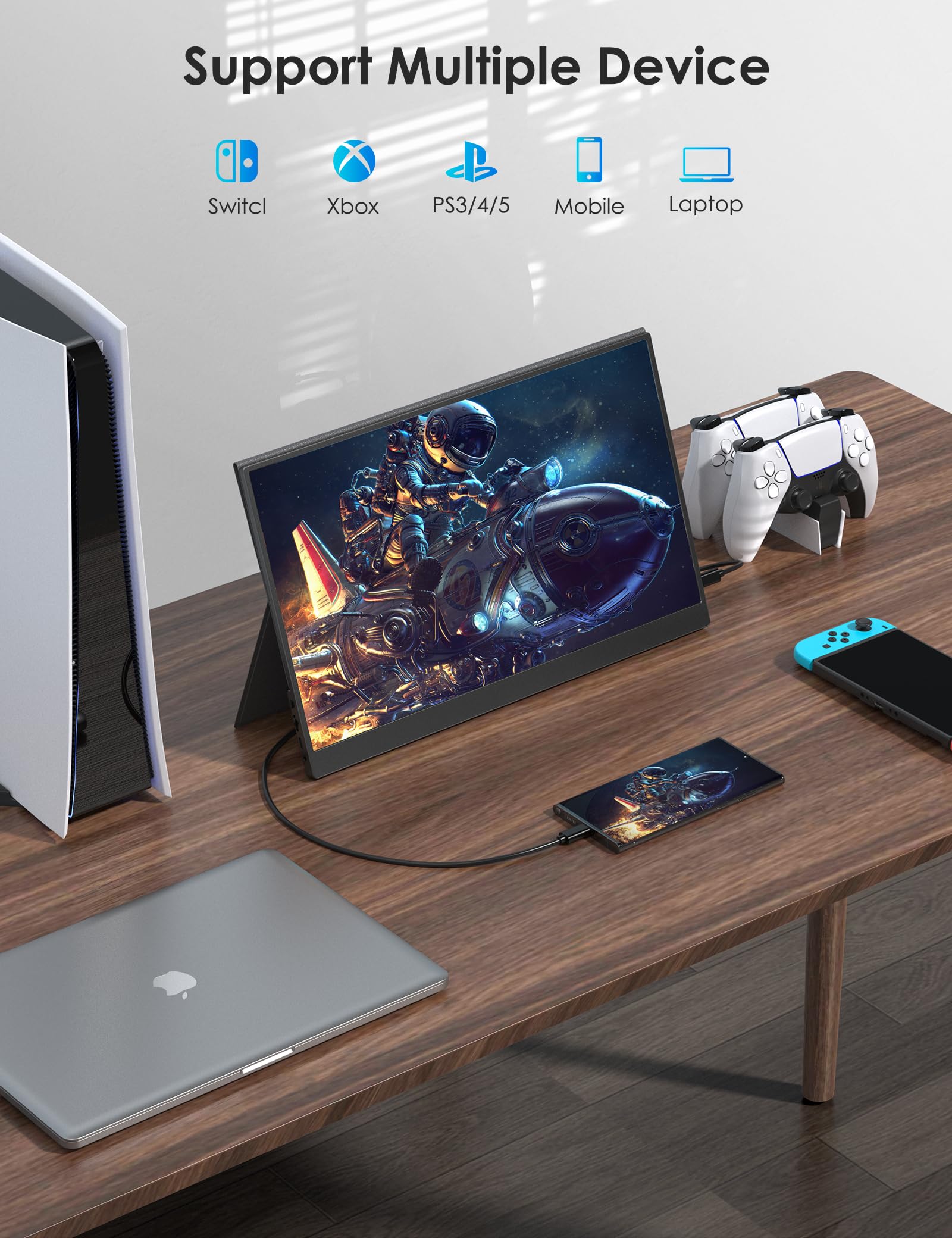 Anyuse Portable Monitor 15.6 Inch 1080P USB-C HDMI Ultra-Slim Travel Monitor with Kickstand, for Laptop, PC, Mac Phone, PS, Xbox, Swich IPS Ultra-Thin Zero Frame Gaming