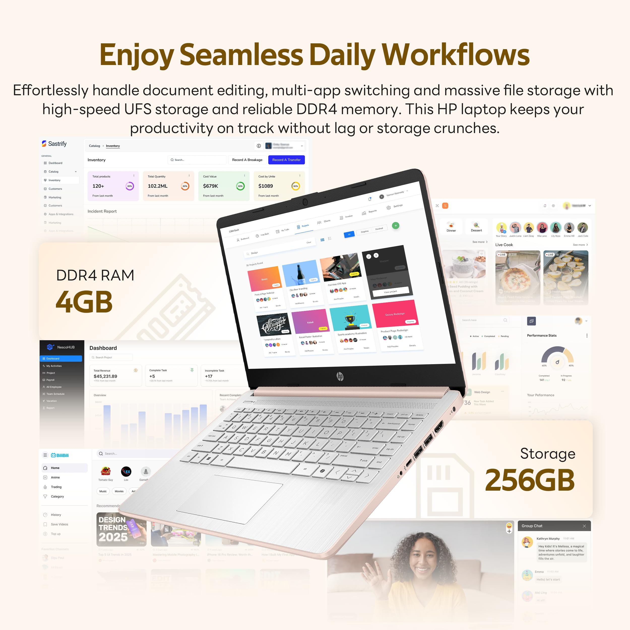 HP Stream 14" Laptop with AI Copilot, Flagship for Students & Business, 13th Gen Intel 4-Core, 4GB RAM, 256GB Storage (128GB UFS + 128GB Docking Station), Office 365 1-Year, Win 11 S, Sky Blue