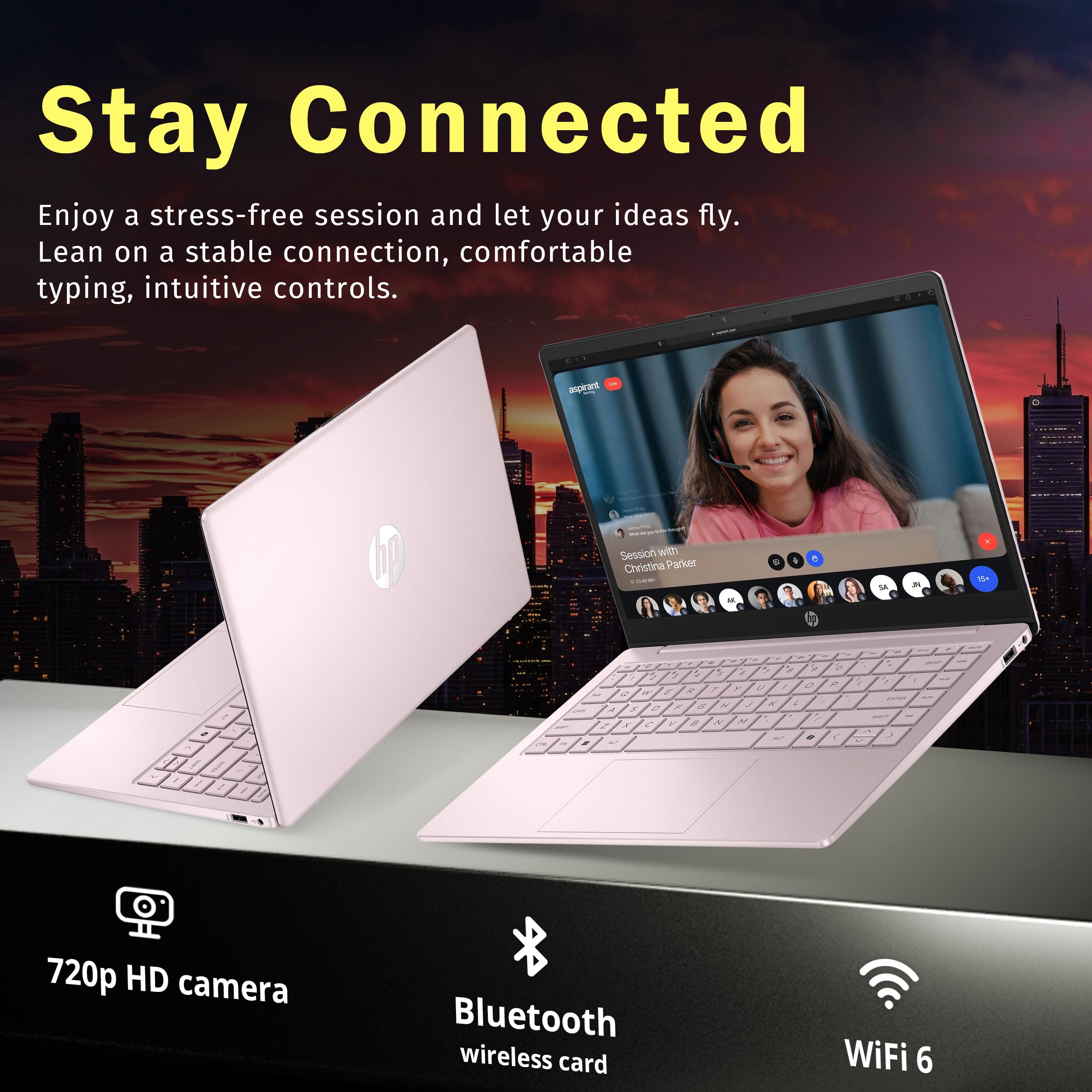 HP Stream 14" Laptop with AI Copilot, Flagship for Students & Business, 13th Gen Intel 4-Core, 4GB RAM, 256GB Storage (128GB UFS + 128GB Docking Station), Office 365 1-Year, Win 11 S, Sky Blue