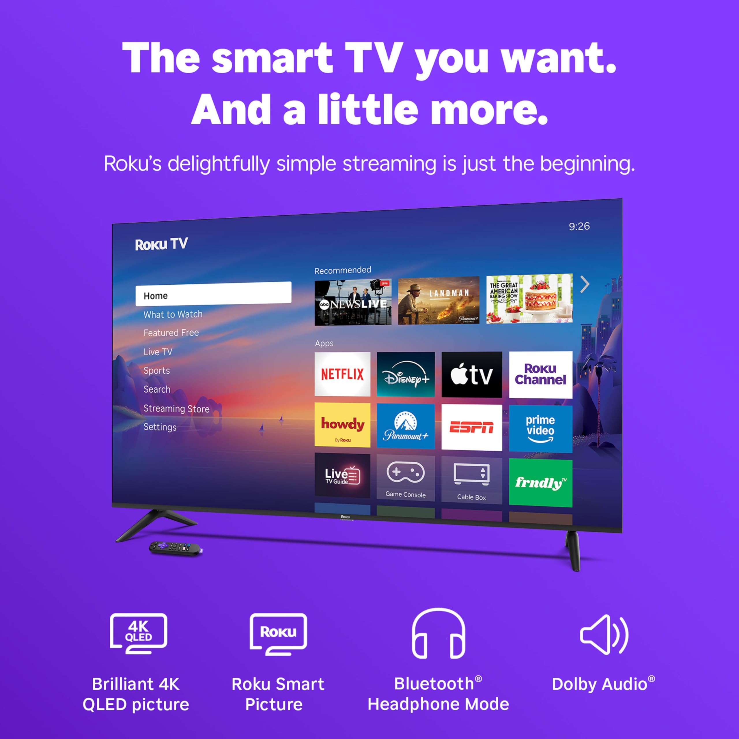 Roku Smart TV – 43-Inch Select Series, 4K HDR TV – Roku TV with Roku Remote – Flat Screen LED Television with Wi-Fi for Streaming Live Local News, Sports, Family Entertainment