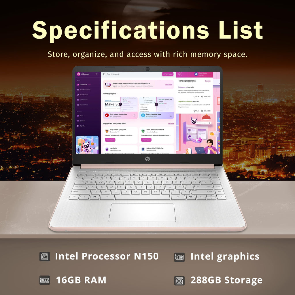 HP Stream 14" Laptop with AI Copilot, Flagship for Students & Business, 13th Gen Intel 4-Core, 4GB RAM, 256GB Storage (128GB UFS + 128GB Docking Station), Office 365 1-Year, Win 11 S, Sky Blue