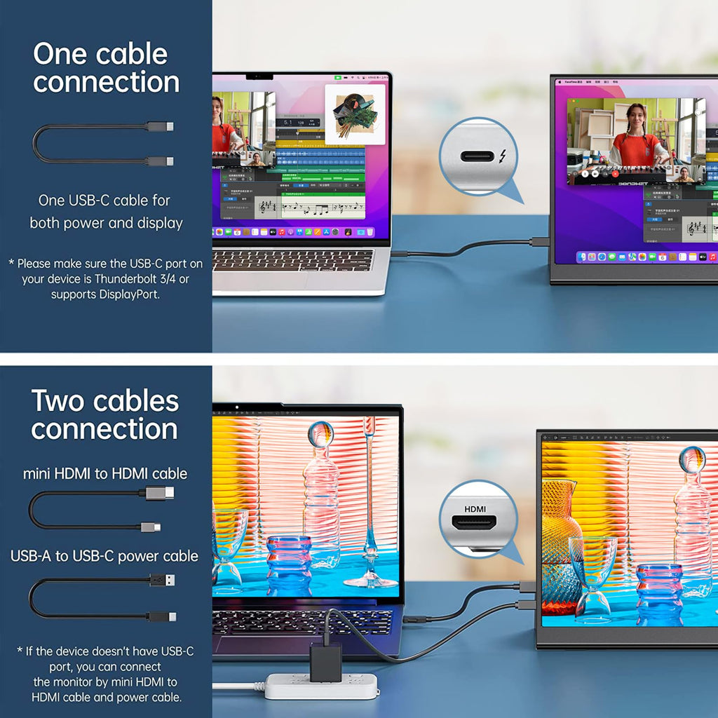 Anyuse Portable Monitor 15.6 Inch 1080P USB-C HDMI Ultra-Slim Travel Monitor with Kickstand, for Laptop, PC, Mac Phone, PS, Xbox, Swich IPS Ultra-Thin Zero Frame Gaming